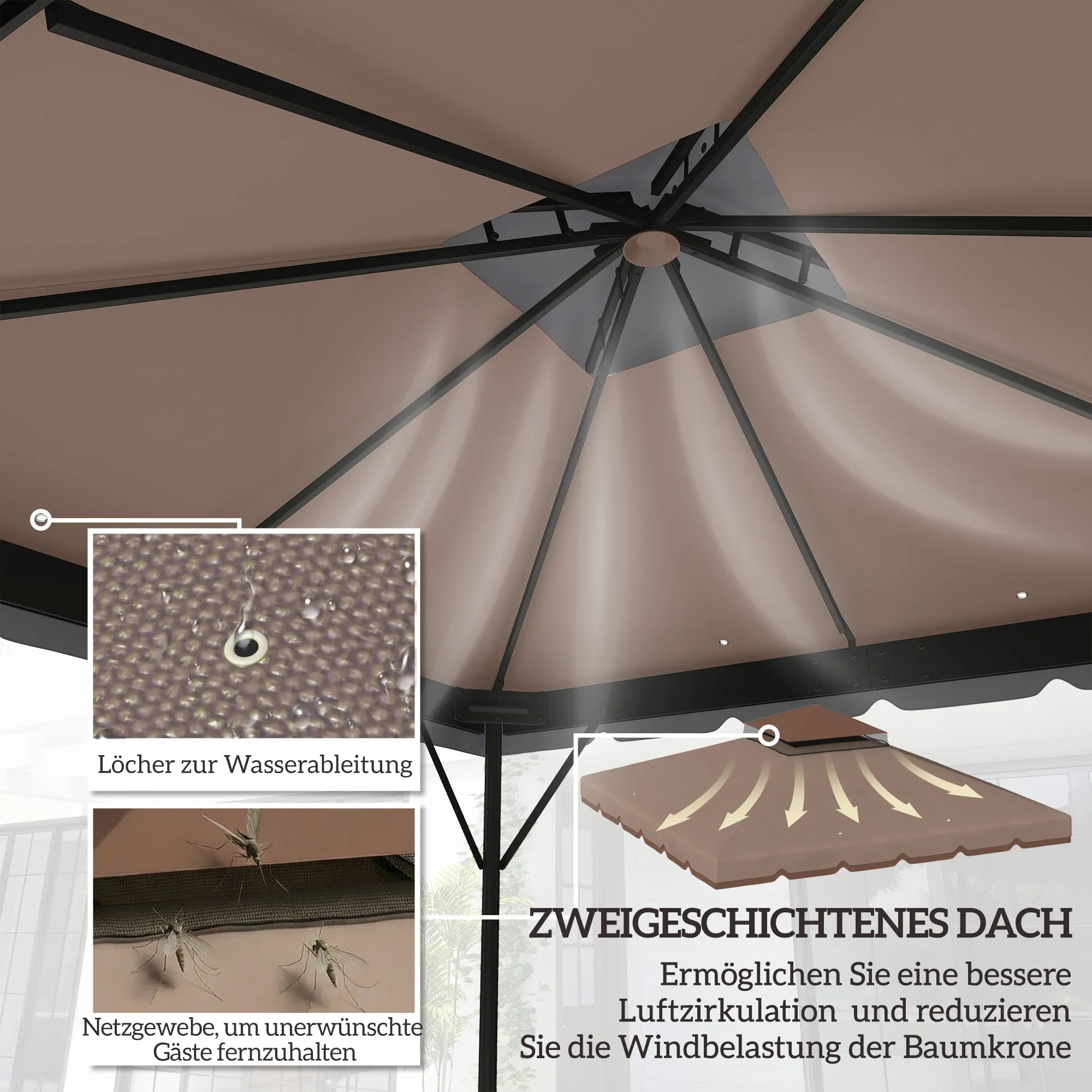 Ersatzdach 3 x 3 m Khaki+Braun für Pavillon