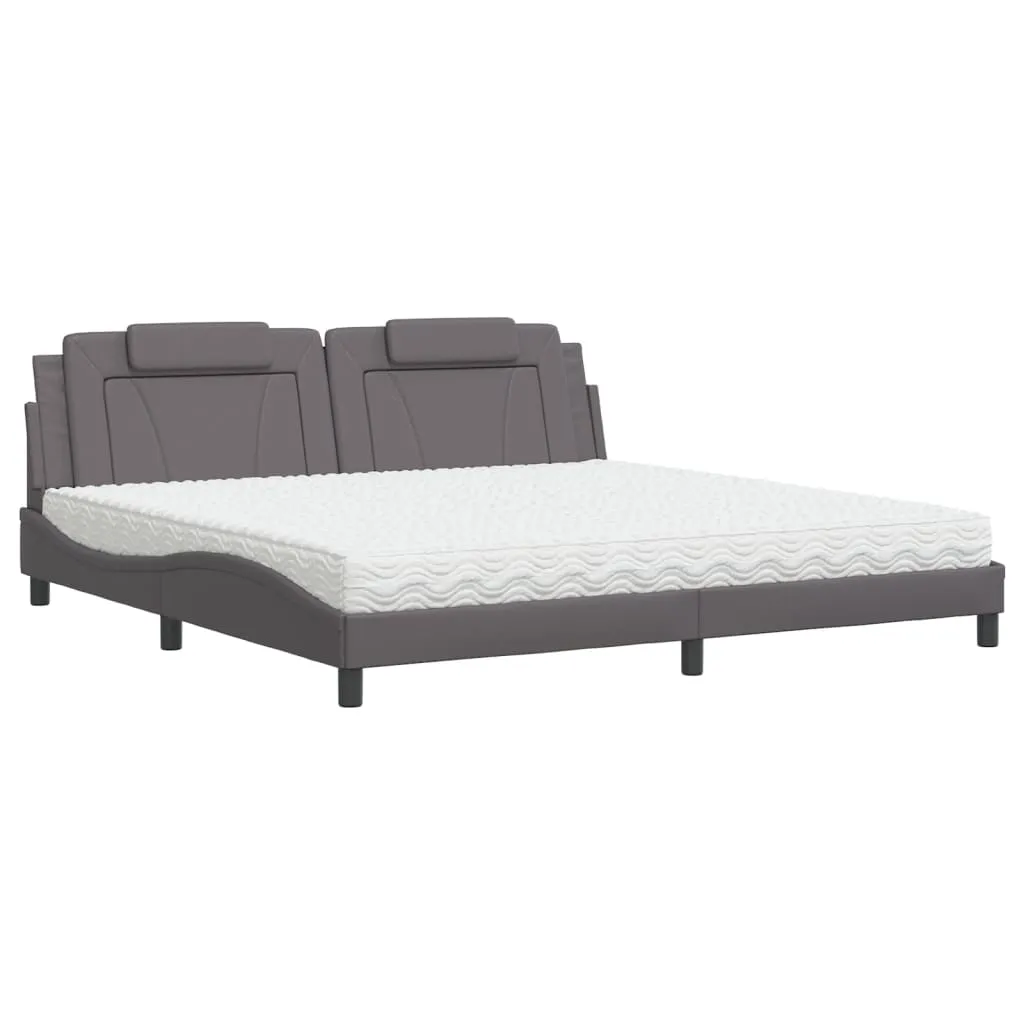 Bettgestell Grau 218 x 205 x 74,5 cm mit Kopfteil-Kissen