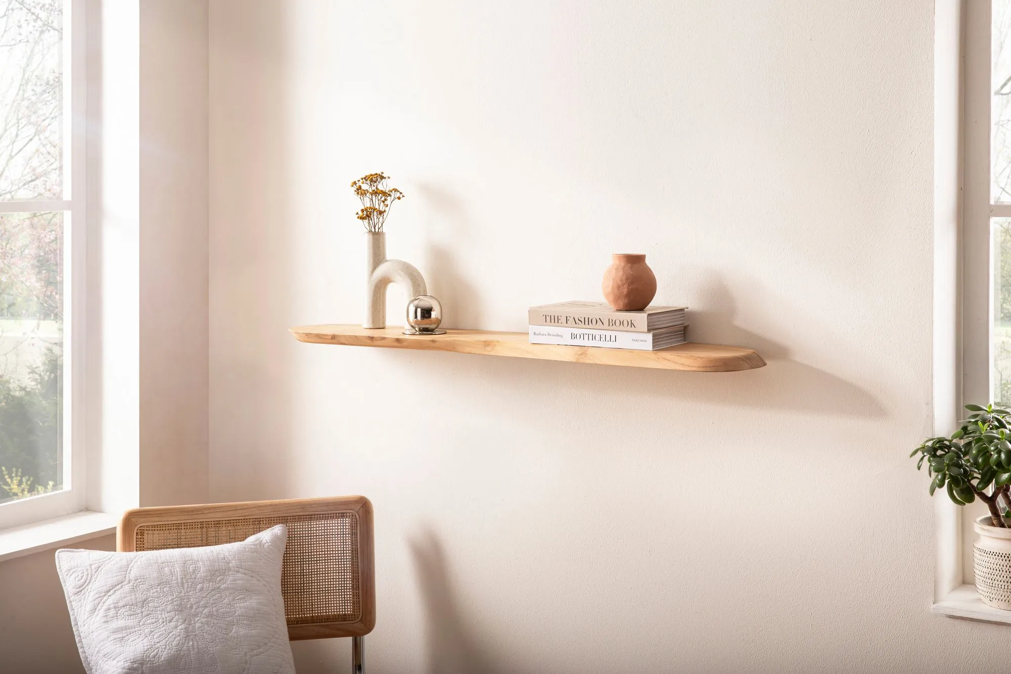 Wandregal Akazie Massivholz 120cm - Schwebendes Design Regal für die Wand Holz massiv - Hängeregal in organischer Form - Wandboard aus Echtholz