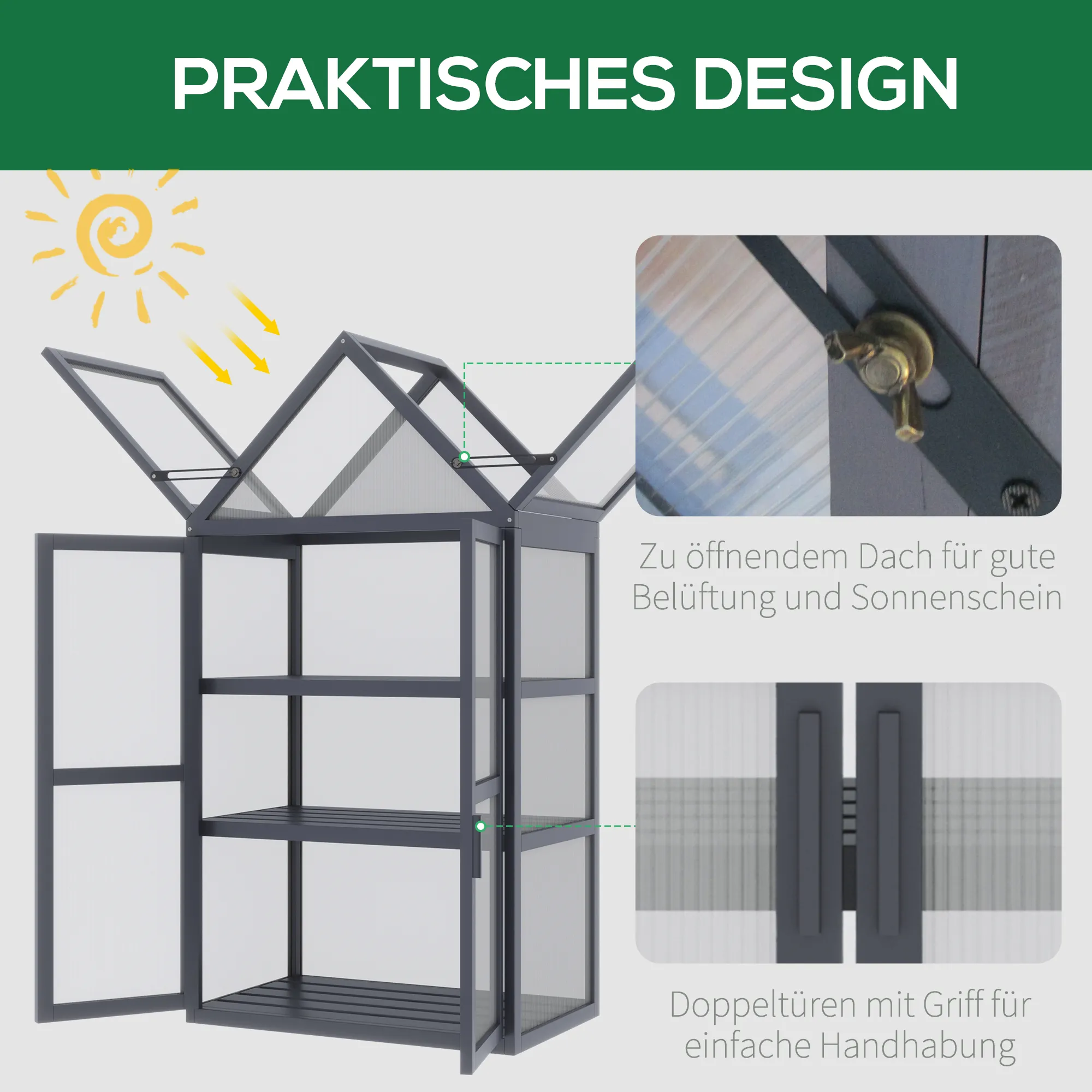 Kompaktes Gewächshaus 70,5L x 42B x 132H cm Grau