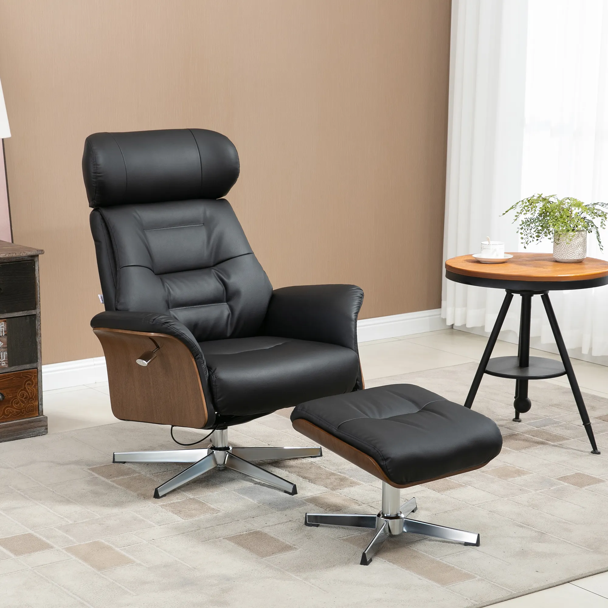 Relaxsessel mit Fußhocker, um 360° drehbar, Liegefunktion, Lesesessel, schwarz, 80 x 84 x 108 cm