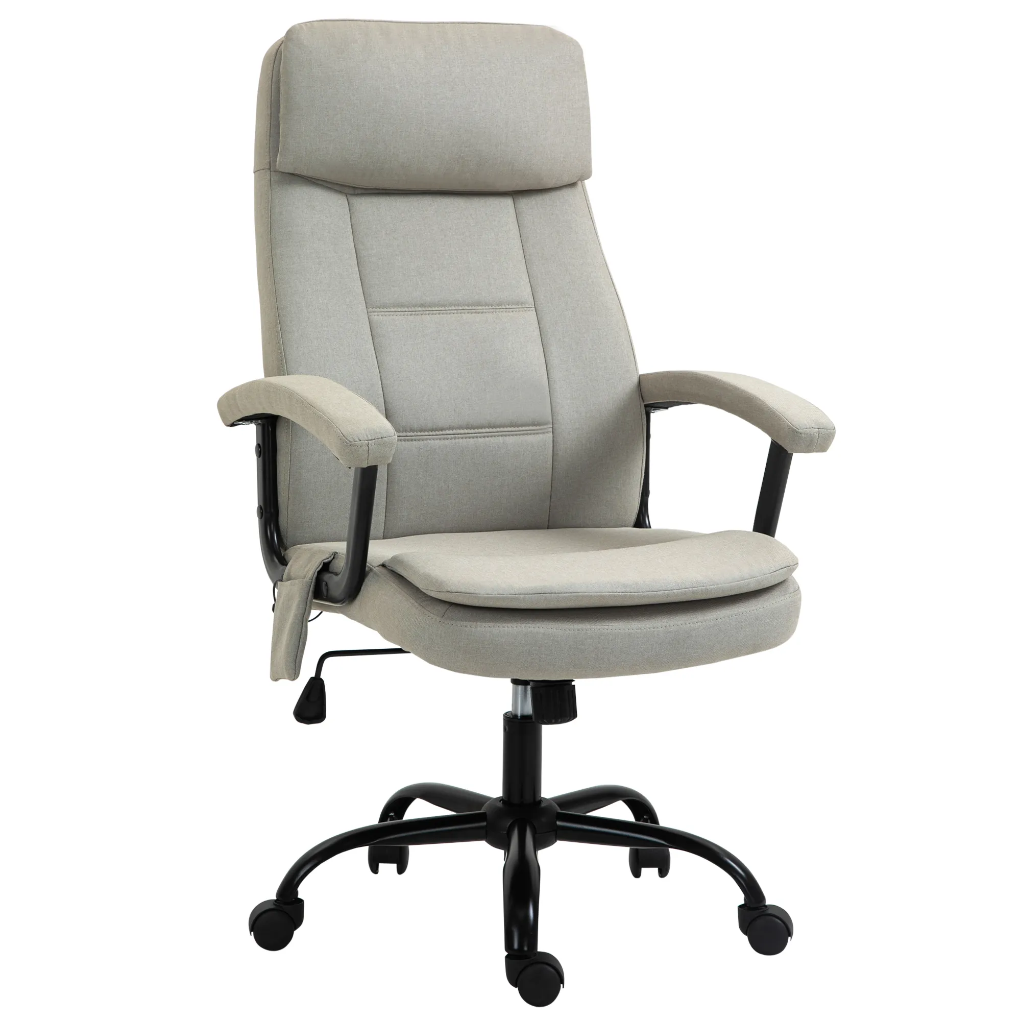 Bürostuhl Massage höhenverstellbarer Chefsessel Gamingstuhl mit Massagefunktion, ergonomischer Drehstuhl Massage Sessel Lendenwirbelsäulenmassage Leinen-Gefühl Beige 63 x 70 x 112-121 cm