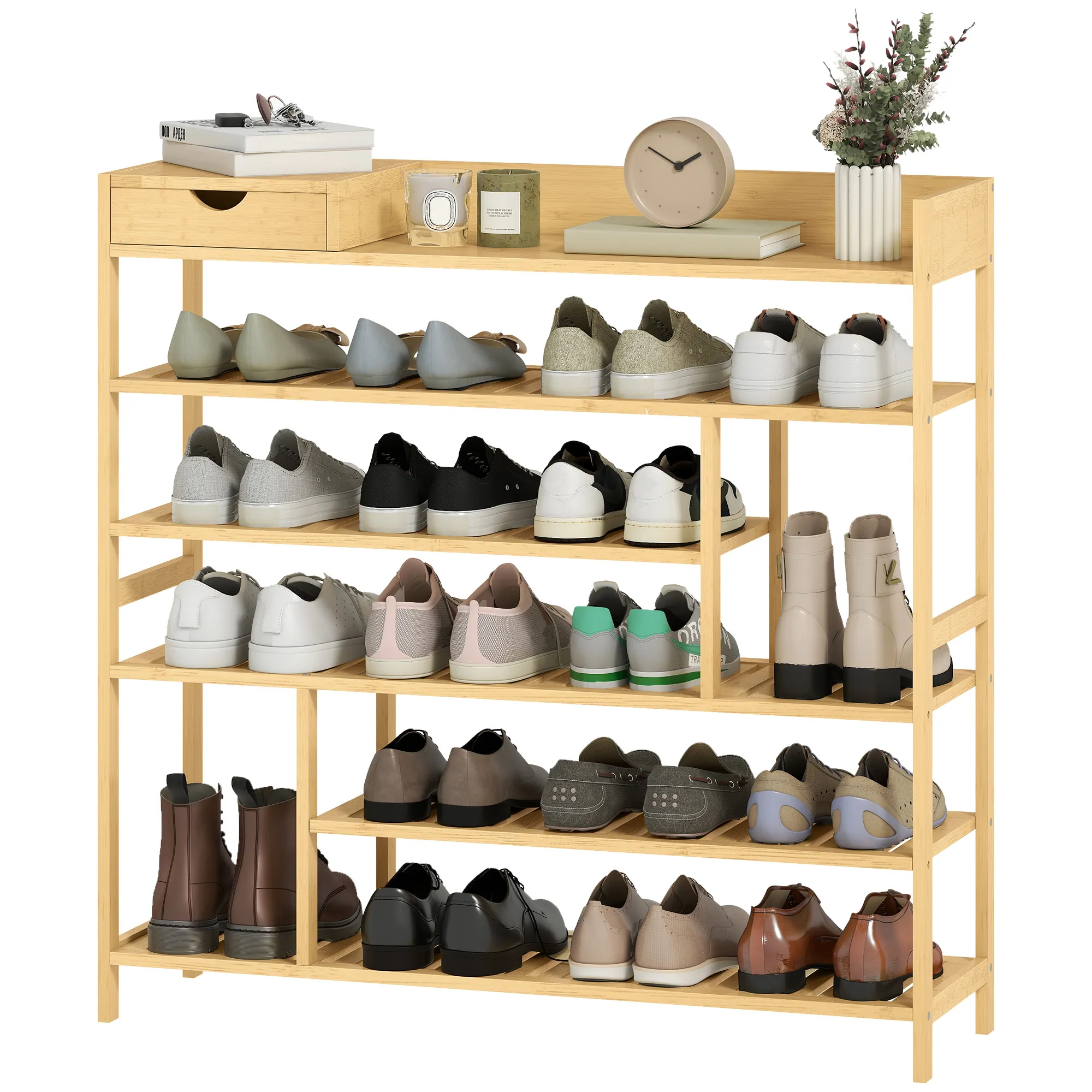 Schuhregal aus Bambus 101B x 30T x 100H cm - Natürliches Holzfinish