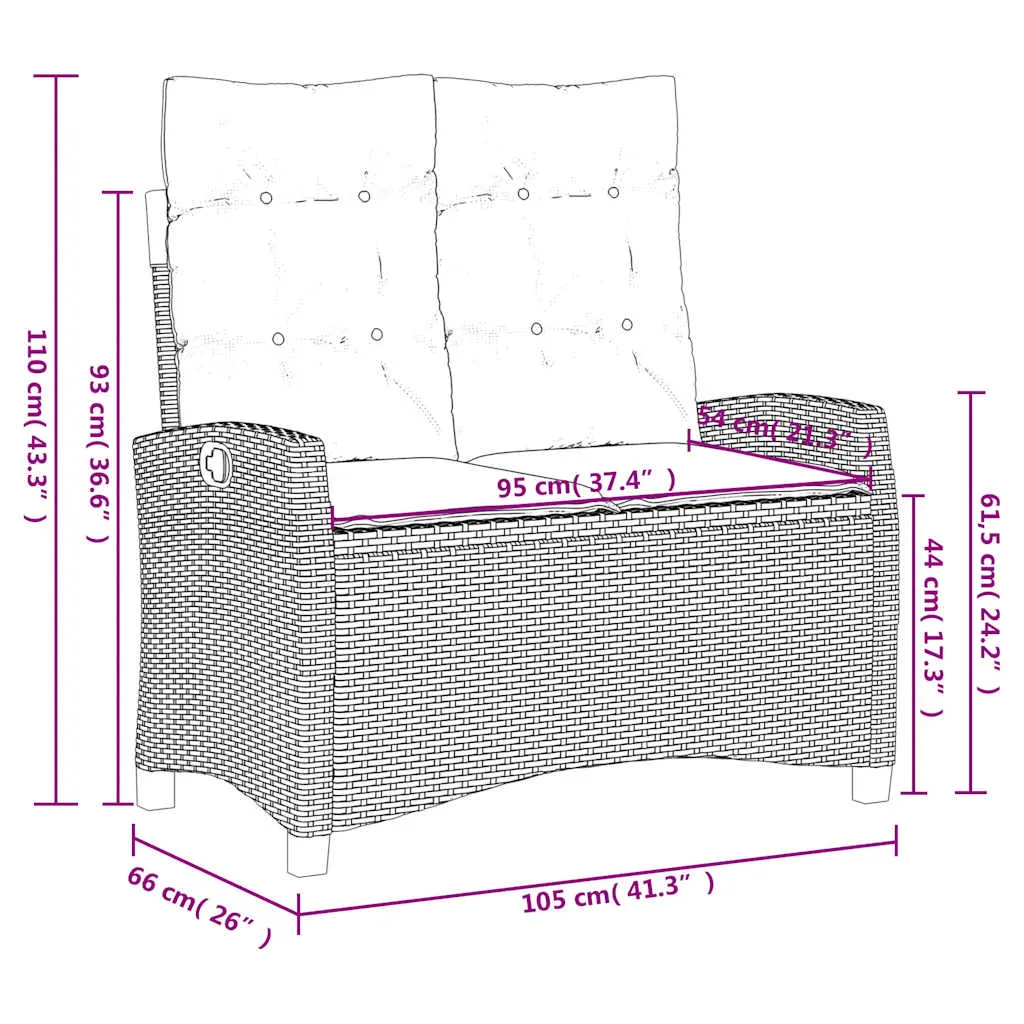 Garten-Relaxbank Braun 105x66x93 cm verstellbar aus PE-Rattan