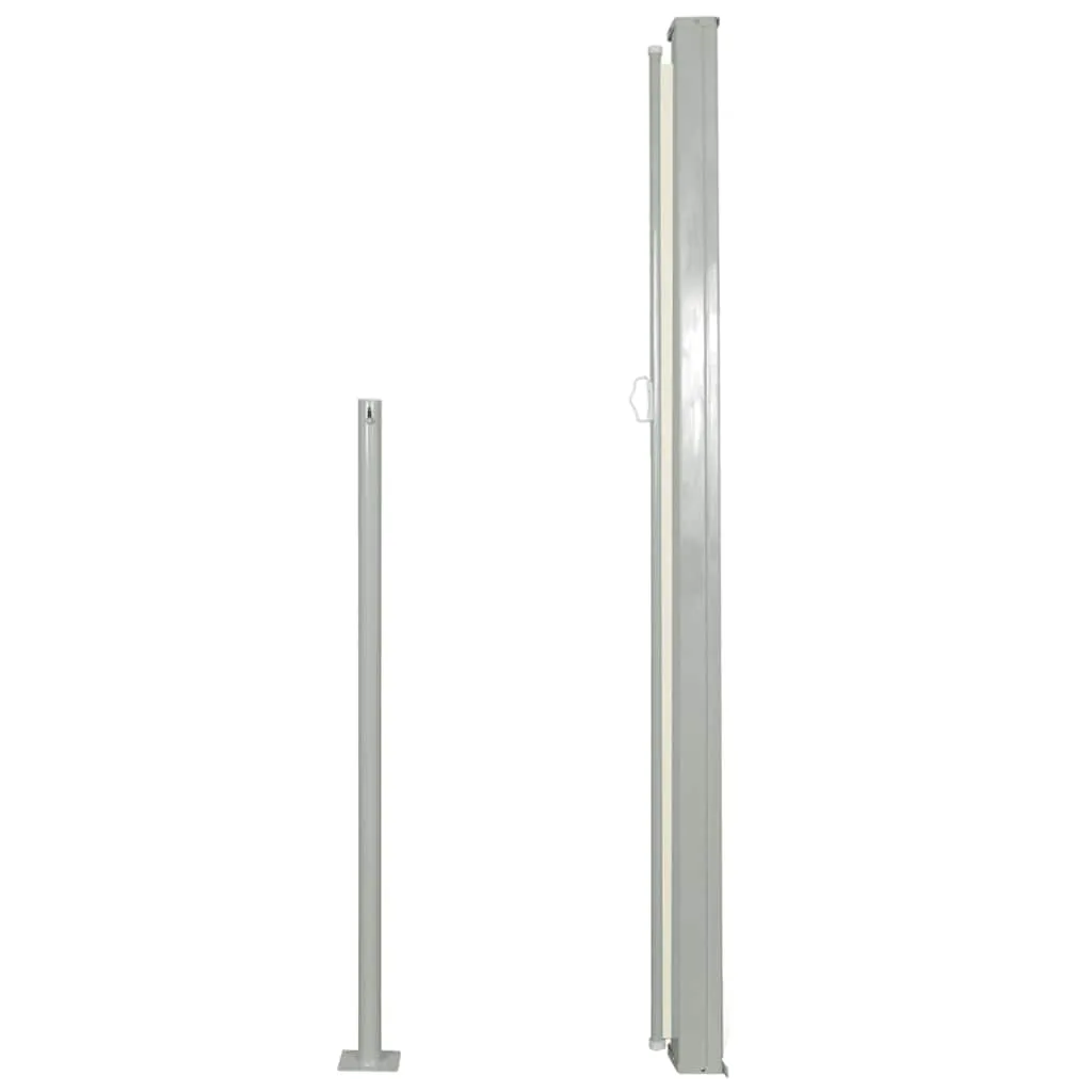 Seitenmarkise 170 x 0-300 cm Cremefarbener Stoff mit grauer Stahlabdeckung