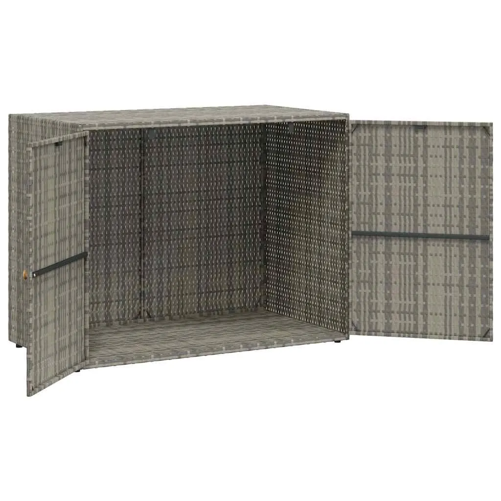 Gartenschrank aus PE-Rattan mit Echtholzgriffen, 100 x 55,5 x 80 cm, Grau