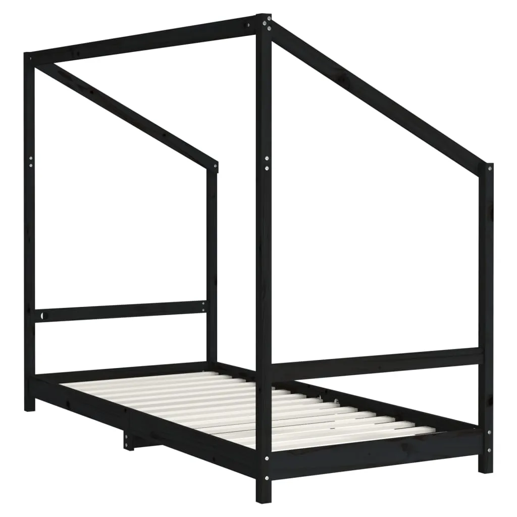 Kinderbett aus massivem Kiefernholz Schwarz 195,5 x 95,5 x 158 cm