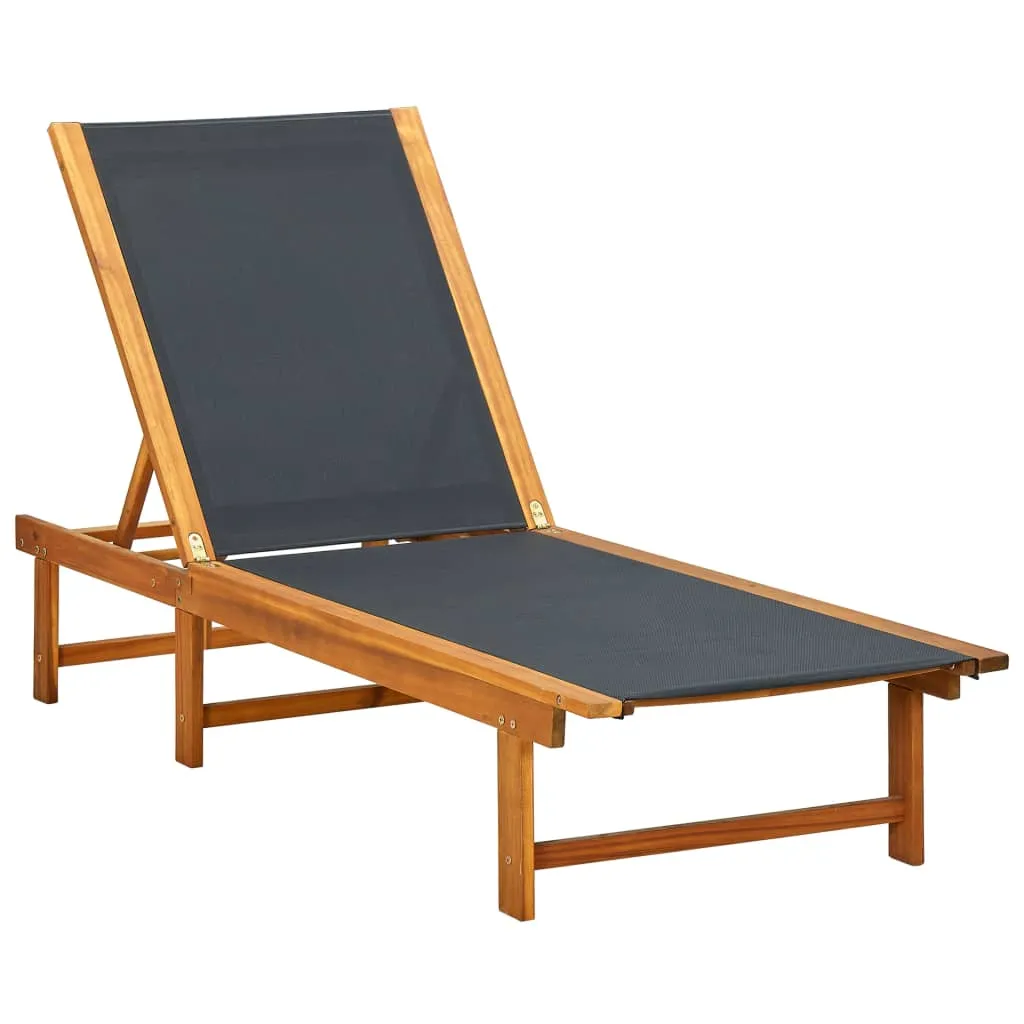 Echtholz Sonnenliege 200 x 66 x 34 cm Schwarz mit Tisch 40 x 40 x 40 cm