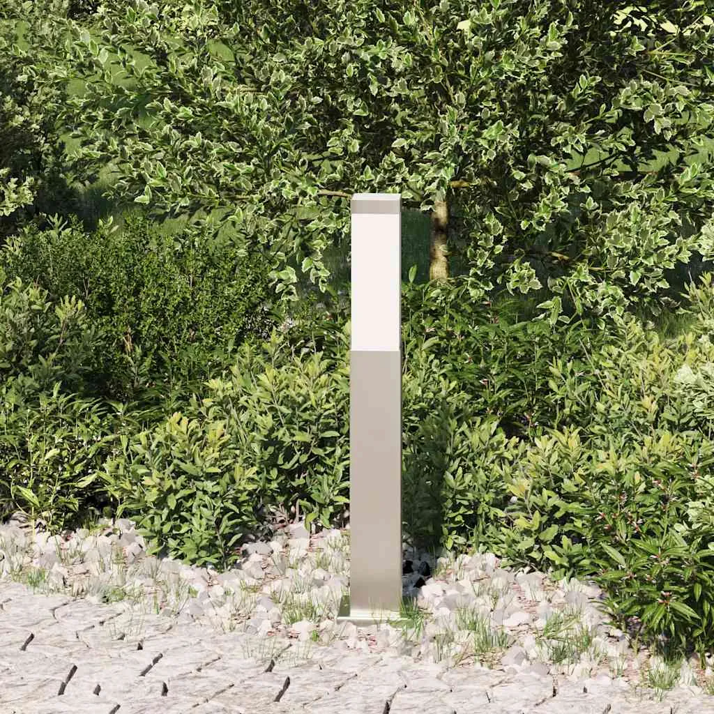 Silberne Pollerleuchte aus Edelstahl 10x10x50 cm mit IP44 Schutzart
