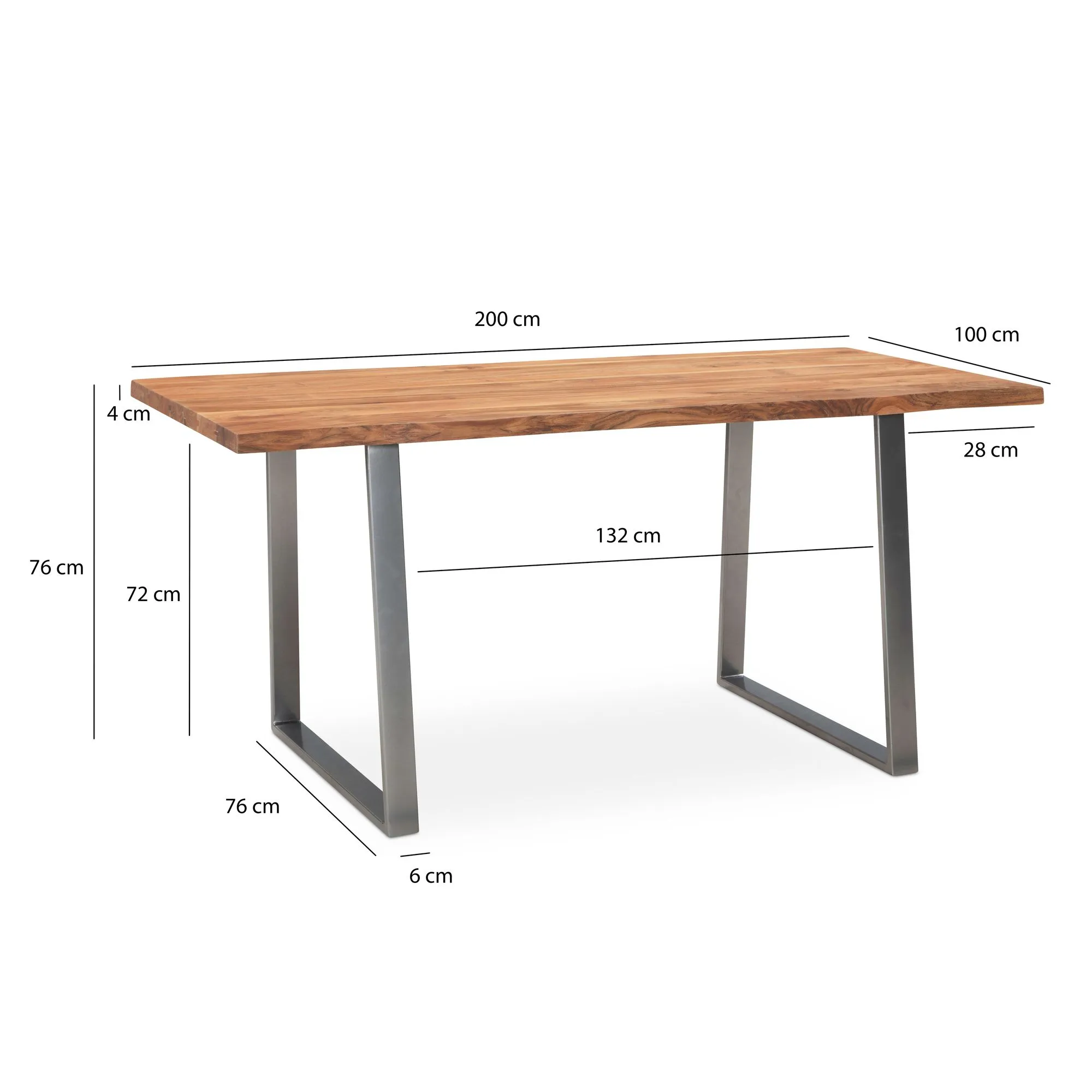 Esszimmertisch 200x100x76 cm Akazie Massivholz / Metall Esstisch Baumkante
