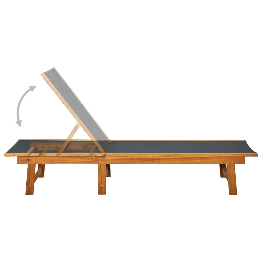 Echtholz Sonnenliege 200 x 66 x 34 cm Schwarz mit Tisch 40 x 40 x 40 cm