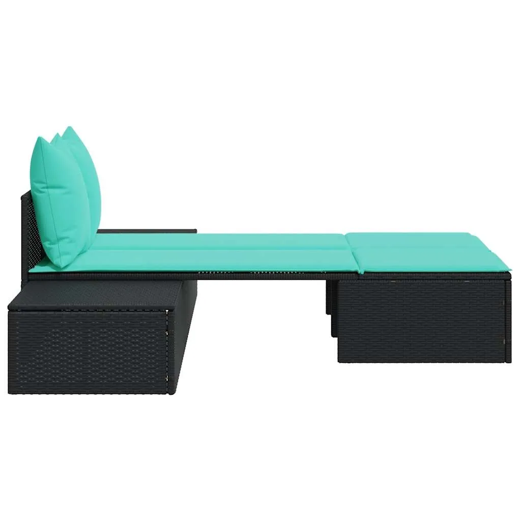 Doppel-Sonnenliege Schwarz 104x162x30 cm mit PE-Rattan und Stahlgestell