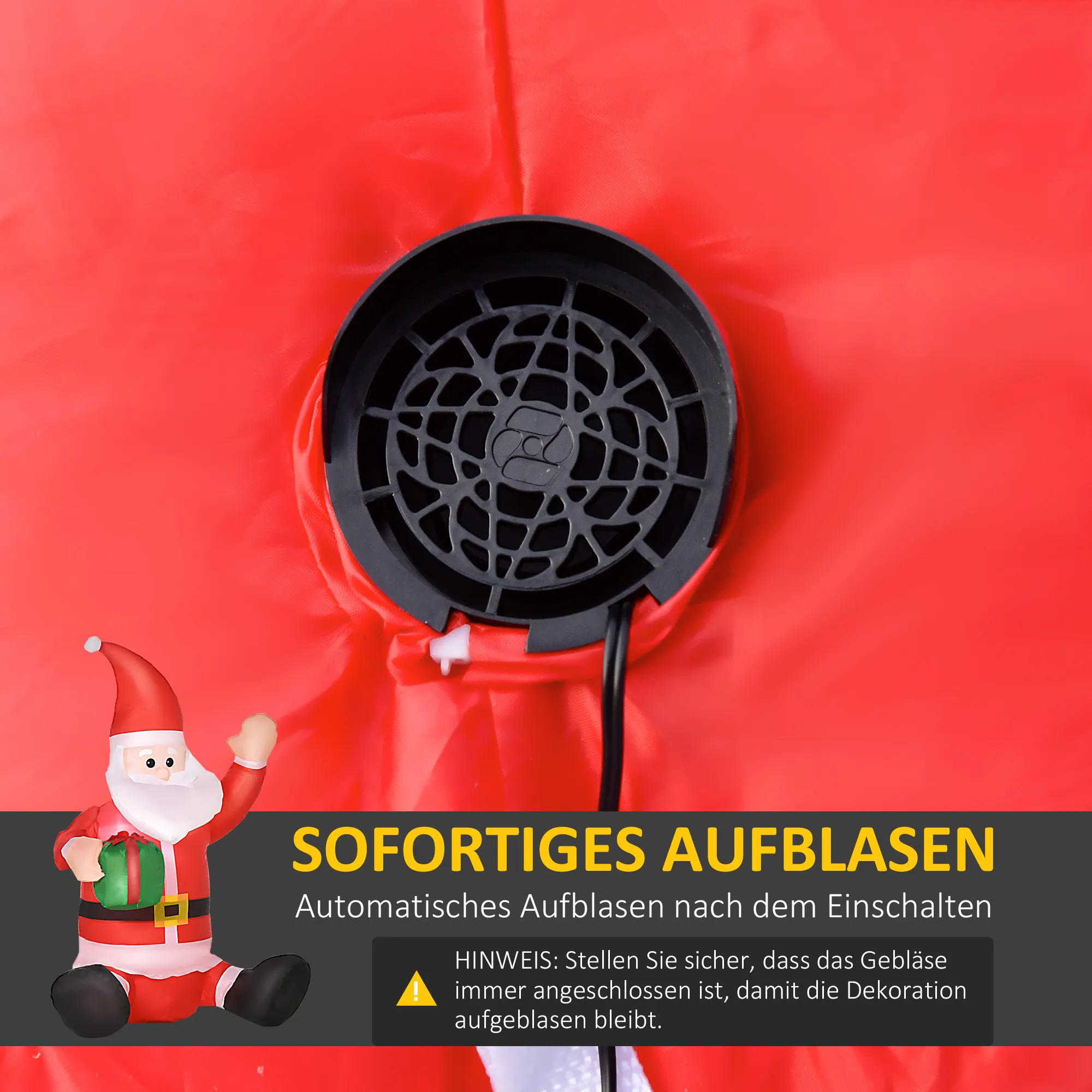 Weihnachtsmann Weihnachtsdekoration,1,2 m, selbstaufblasend, LEDs, inkl. Gebläse, Rot +Weiß