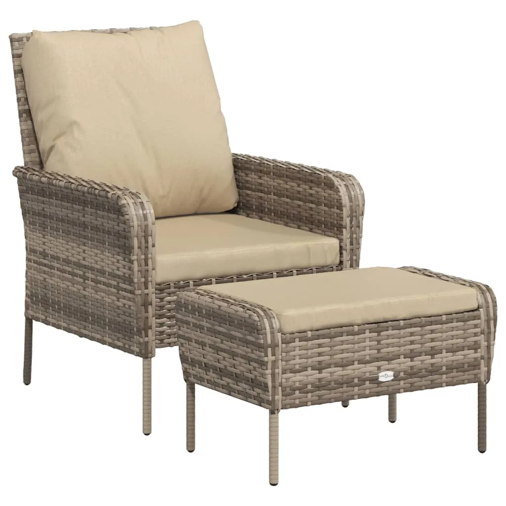 Gartenstuhl mit Fußhocker Hellbraun 69x78x88 cm PE-Rattan & Stahl