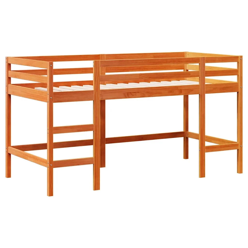 Kinder Hochbett Massivholz Wachsbraun 205,5x85,5x113,5 cm