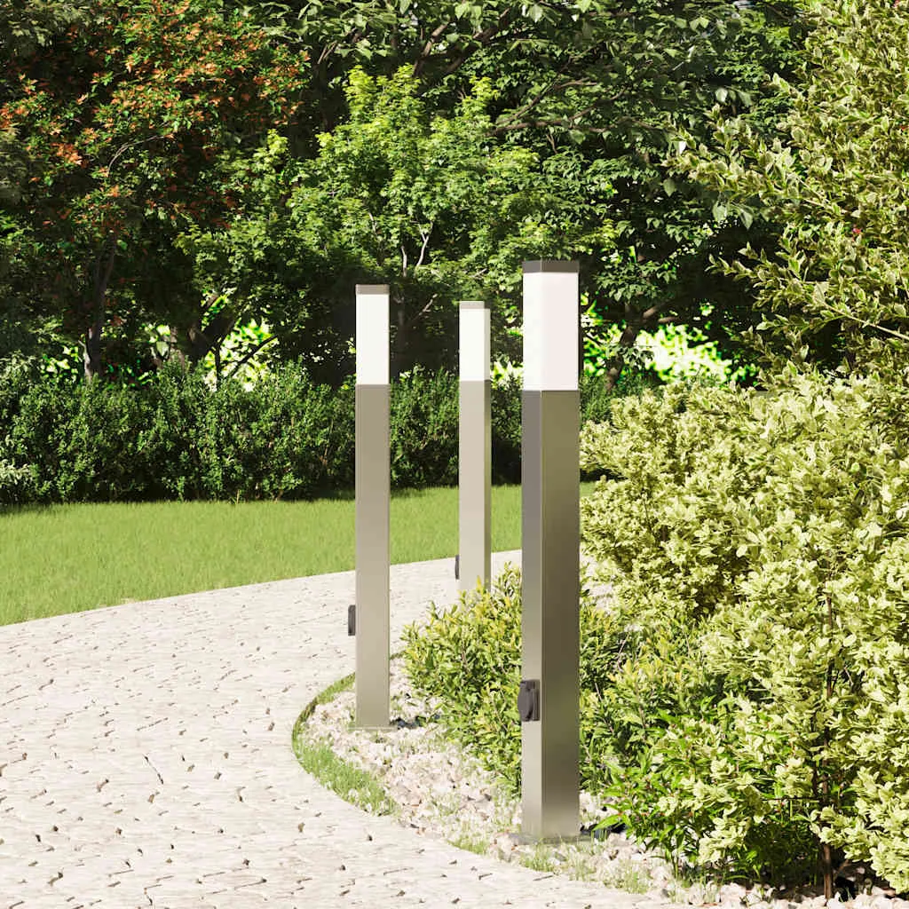 Pollerleuchte Silber 10 x 10 x 80 cm mit Steckdose