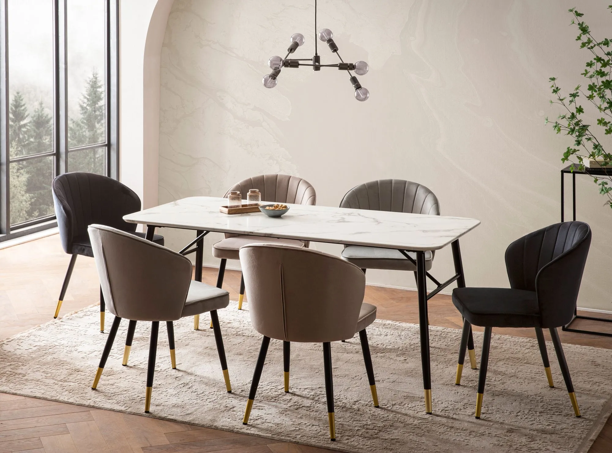 Esszimmertisch 140x80x76 cm Esstisch Weiß in Marmor-Optik Modern