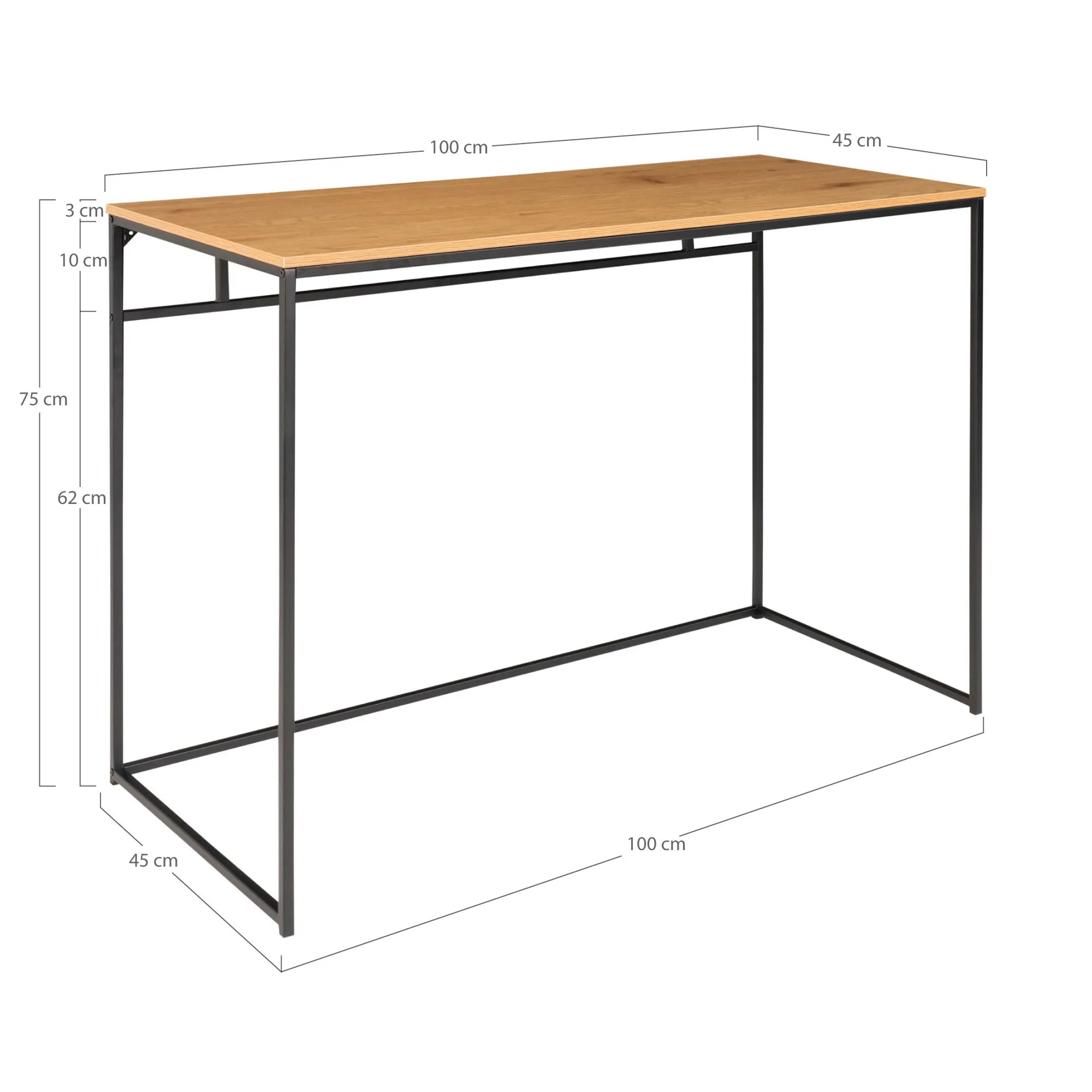 tinkaro Vita Schreibtisch 100x45x75 cm Eiche-Optik Schwarz