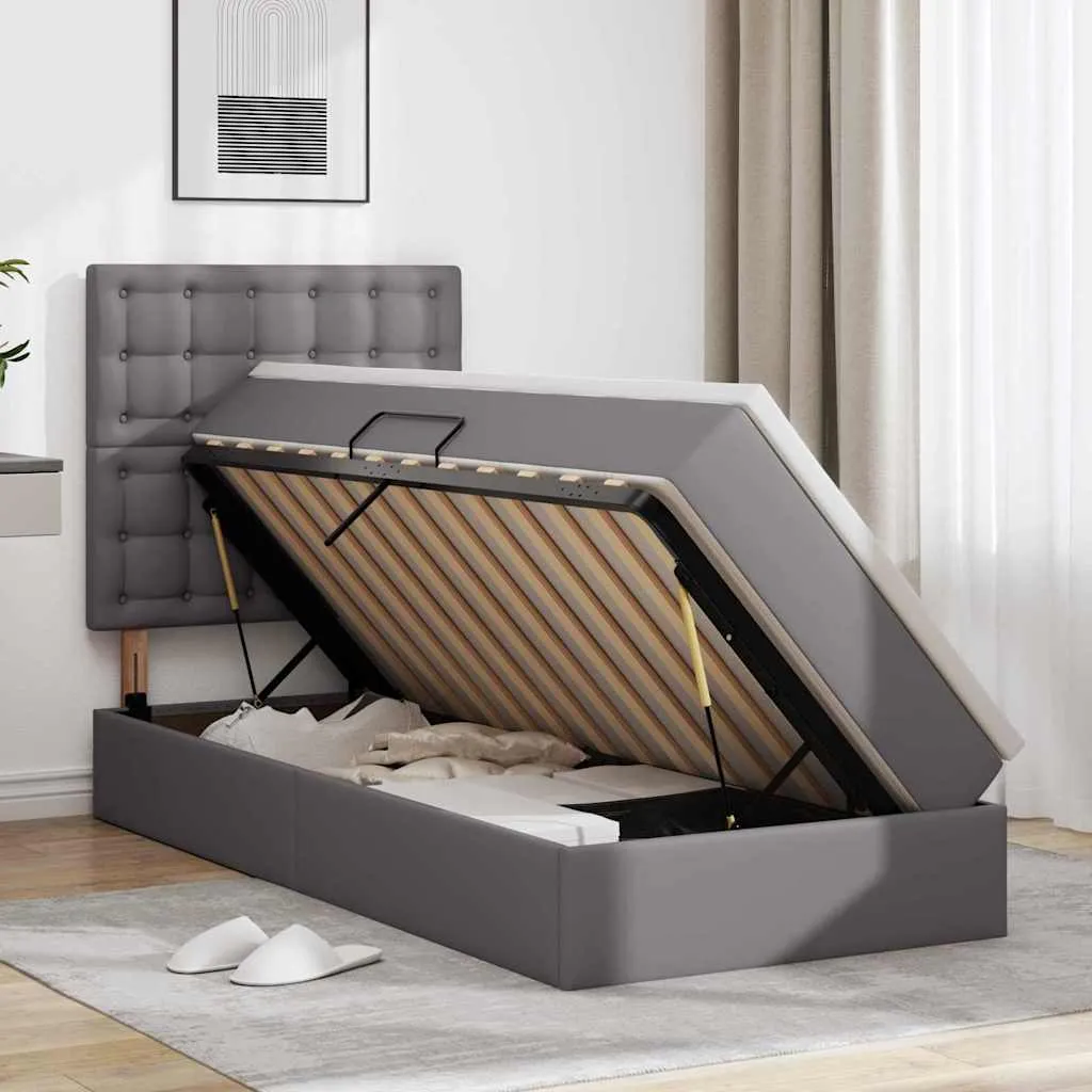 Aufbewahrungsbett mit Matratze 90 x 200 cm Grau
