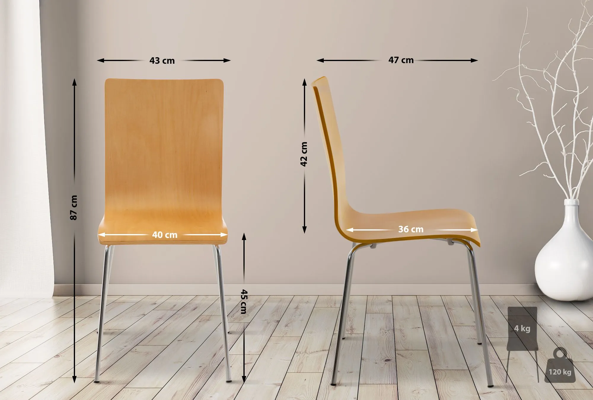 Besucherstuhl Pepe 4er Set 87x43x47 cm natura
