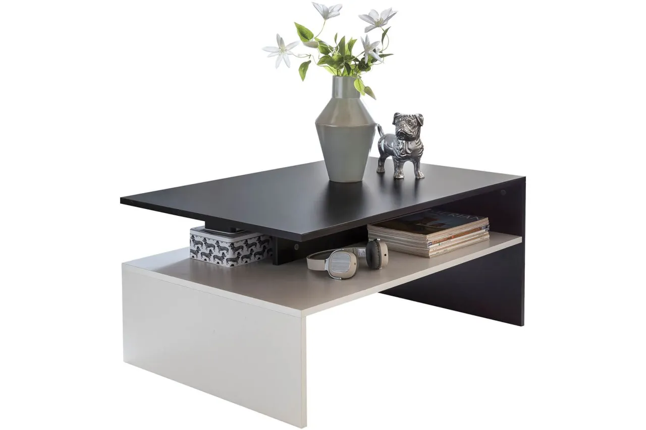 tinkaro Wohnzimmertisch rechteckig BLERIAN Holz Couchtisch Weiß/Schwarz