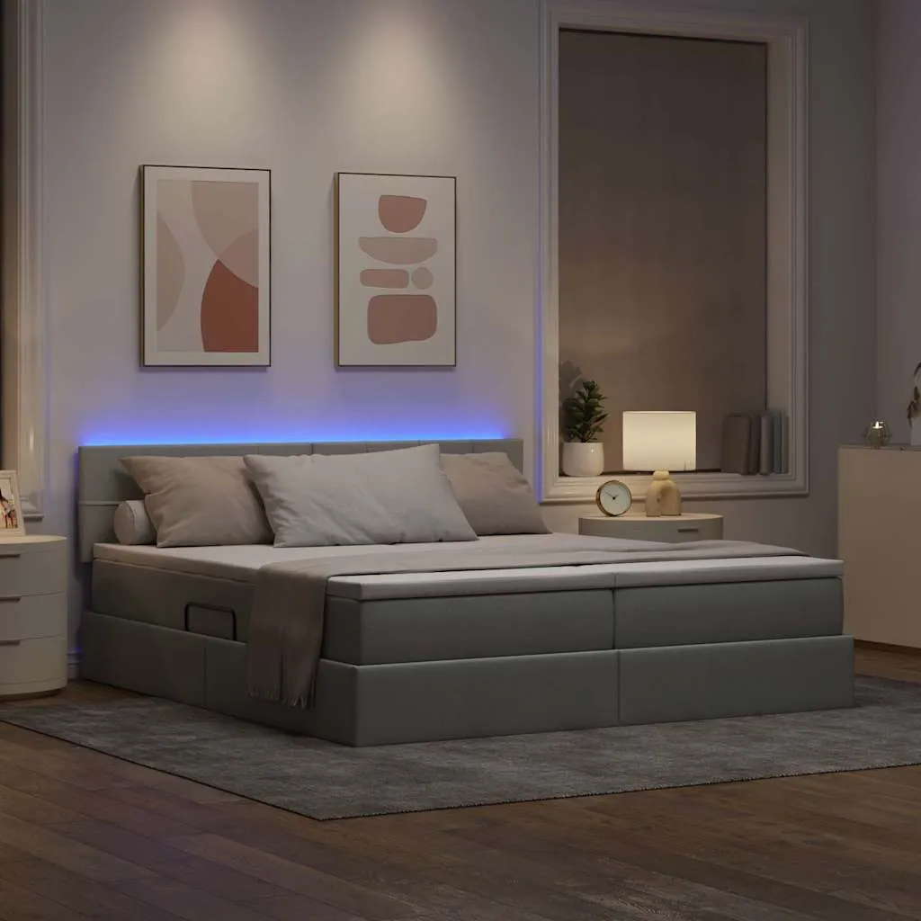 LED-Storage-Bett mit Matratze 200x200 cm Hellgrau
