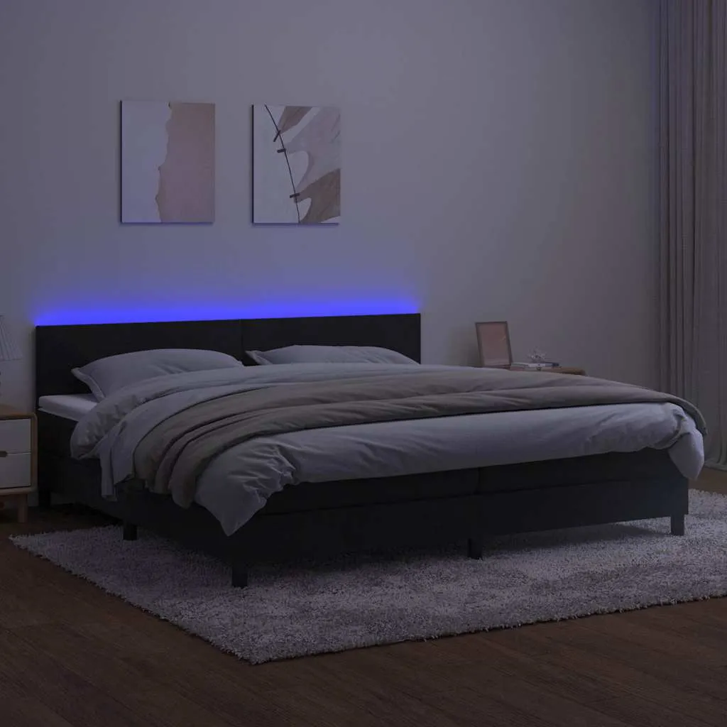 Boxspringbett aus Samt mit LED-Leiste, Matratze, 200x200 cm, Schwarz