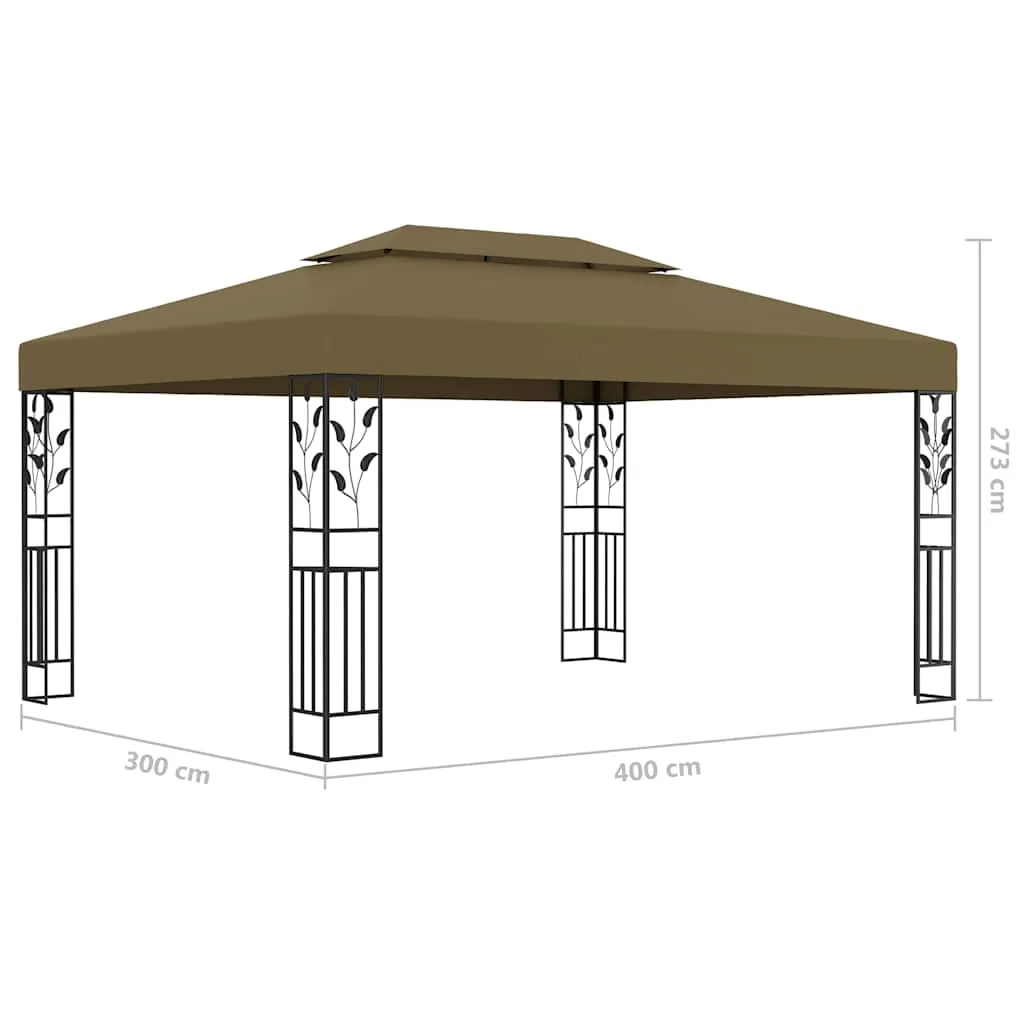 Outdoor Pavillon Taupe 3x4 m mit doppeltem Polyesterdach und Lichterkette