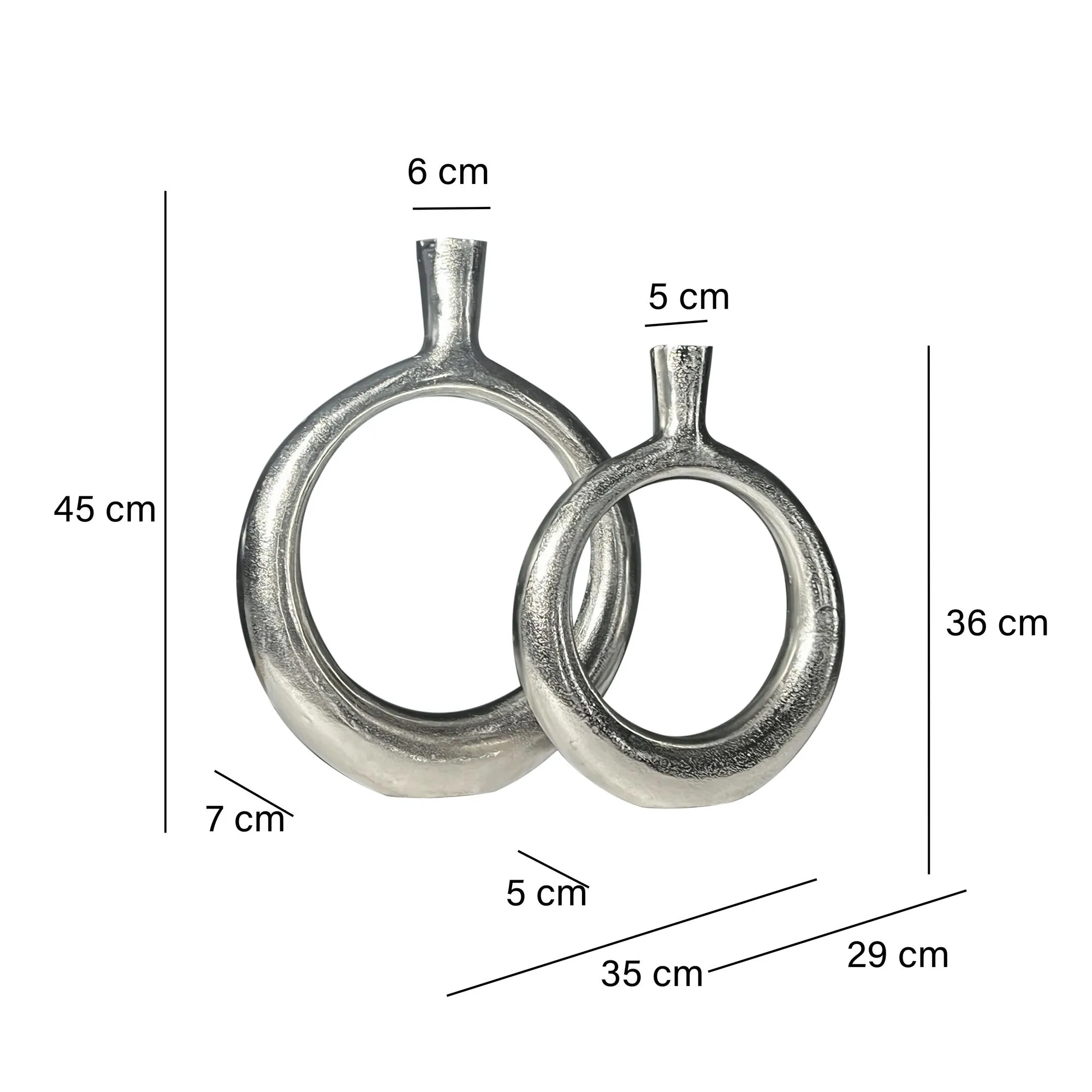 Deko Vase 2er Set Aluminium Silber Donut Blumenvase Modern