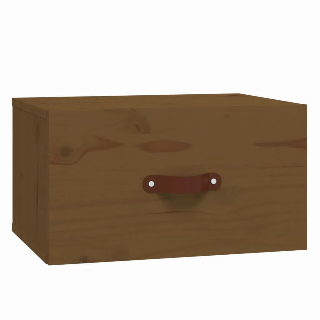 Trendiger Wand-Nachttisch aus massivem Kiefernholz 40x29,5x22 cm Honigbraun