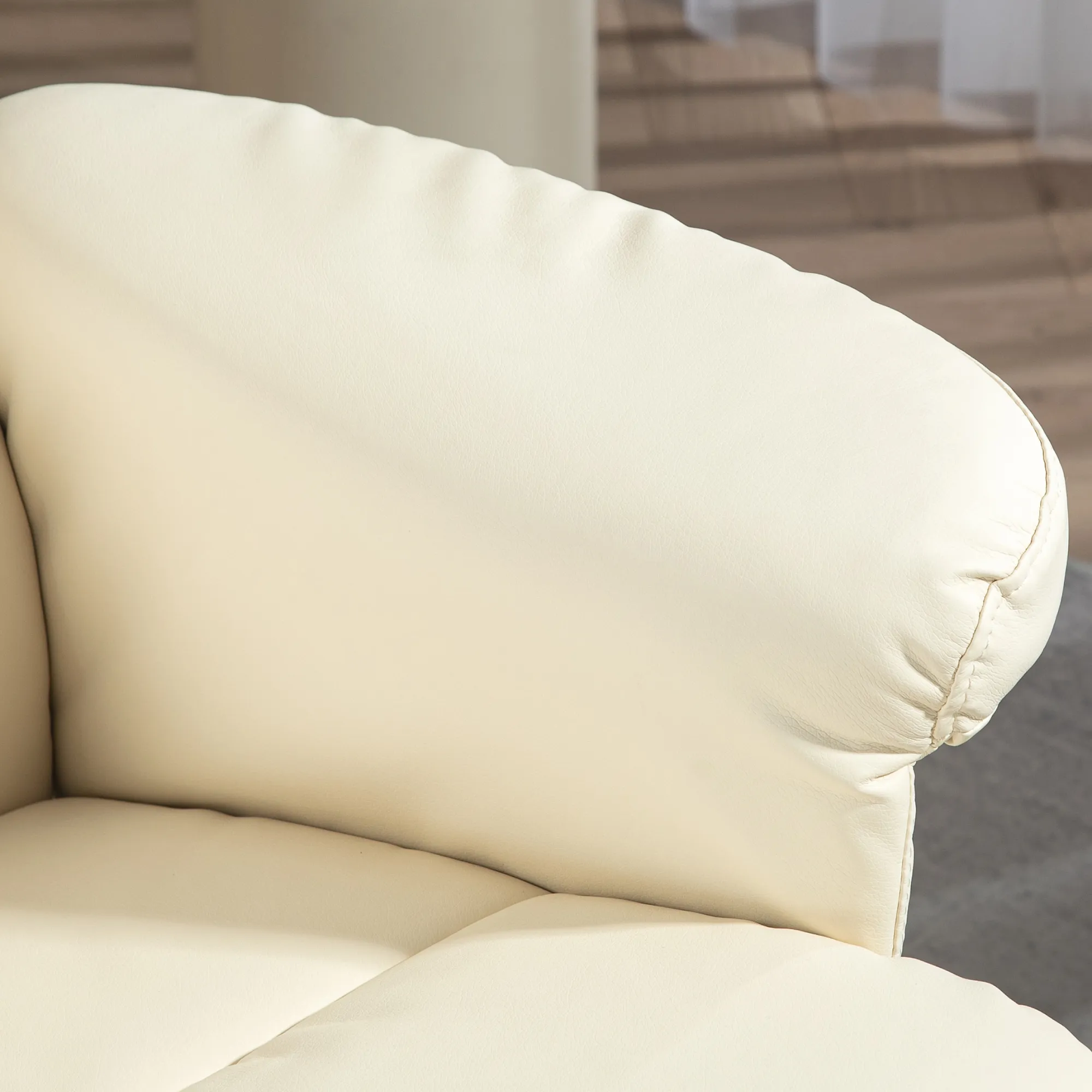 Relaxsessel mit Hocker, 145° neigbare Rückenlehne, 360° drehbar, Kunstleder, Cremeweiß
