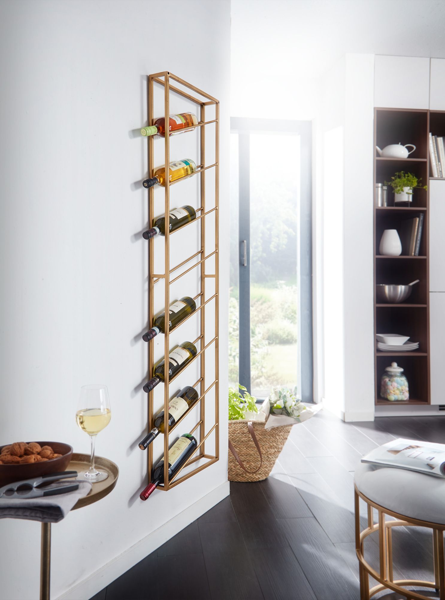 Weinregal Wand Metall Gold 36x150x8 cm Groß für 8 Flaschen