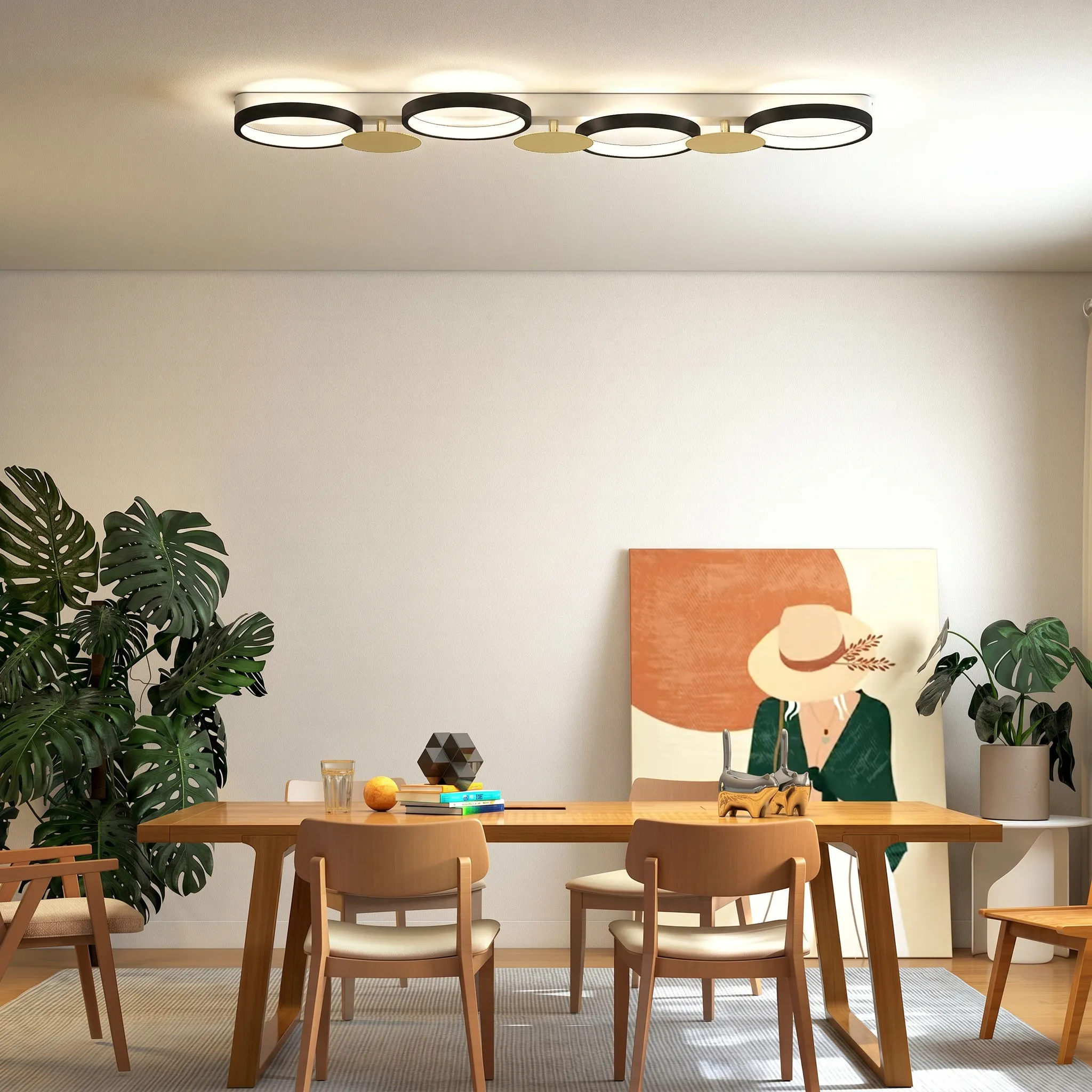 LED Deckenleuchte 100cm mit Fernbedienung, Schwarz-Gold, 38W