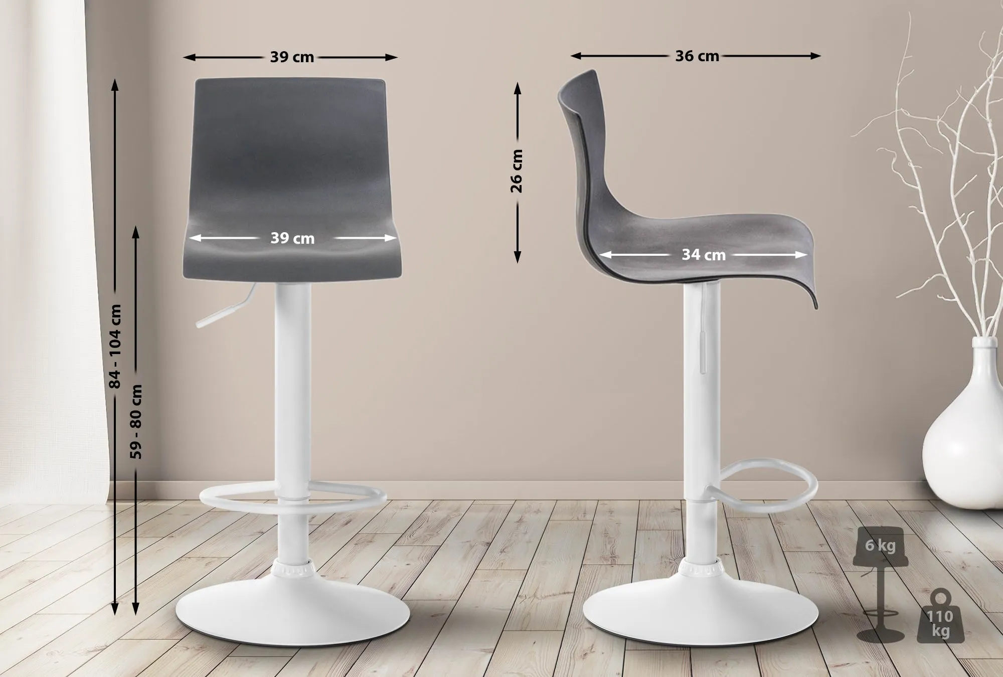 Barhocker Hover 84-104x39x36 cm grau