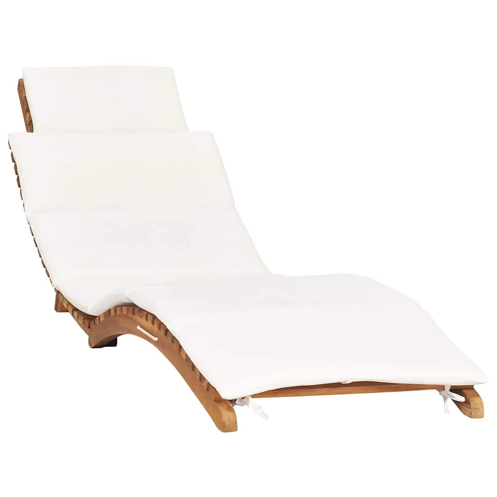 Klappbare Sonnenliege mit Cremeweißer Auflage Massivholz Teak