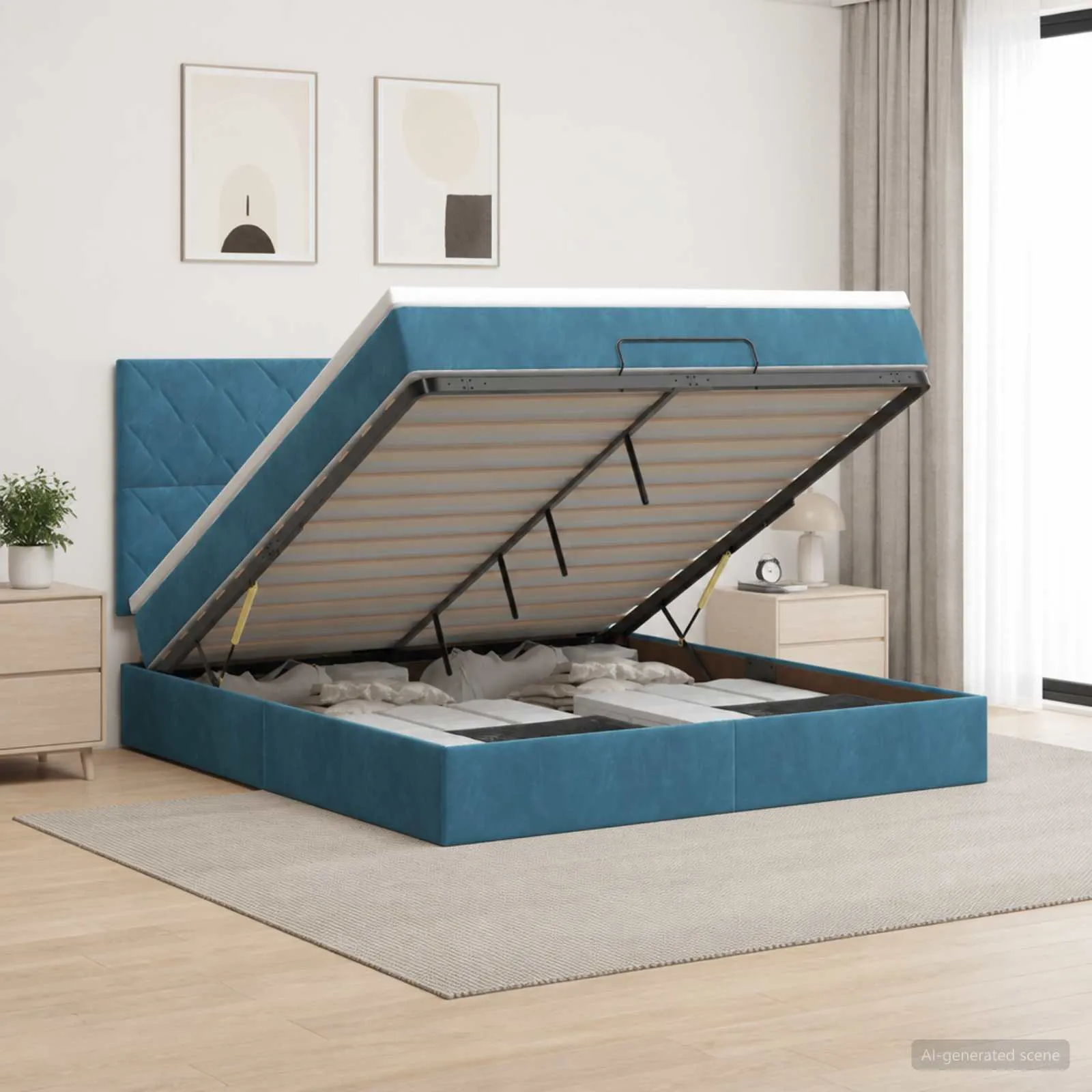 Ottoman-Bett mit Matratze 203x180x88 cm Dunkelblau