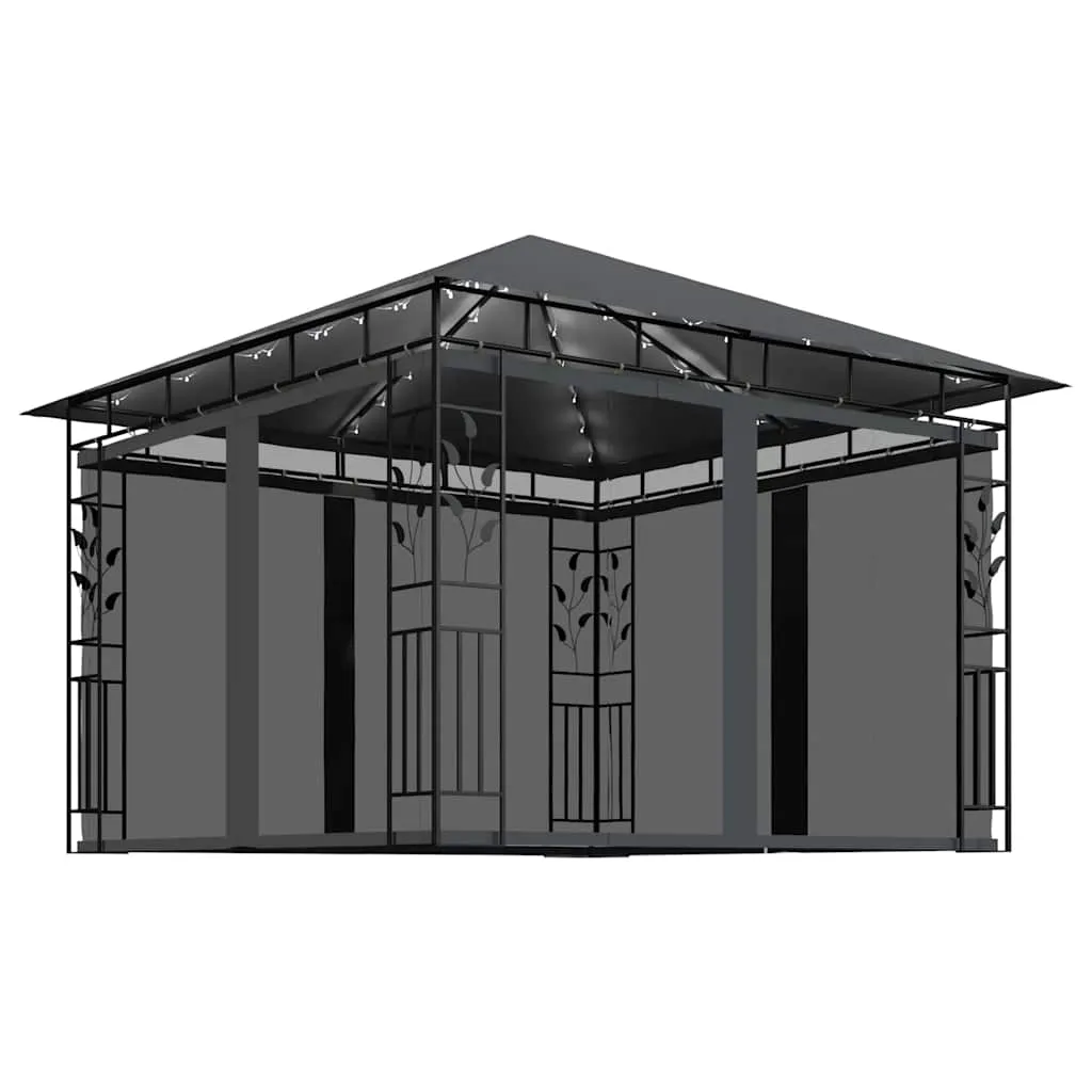 Pavillon 3x3 m Anthrazit mit Metallrahmen und Stoff-Sonnendach