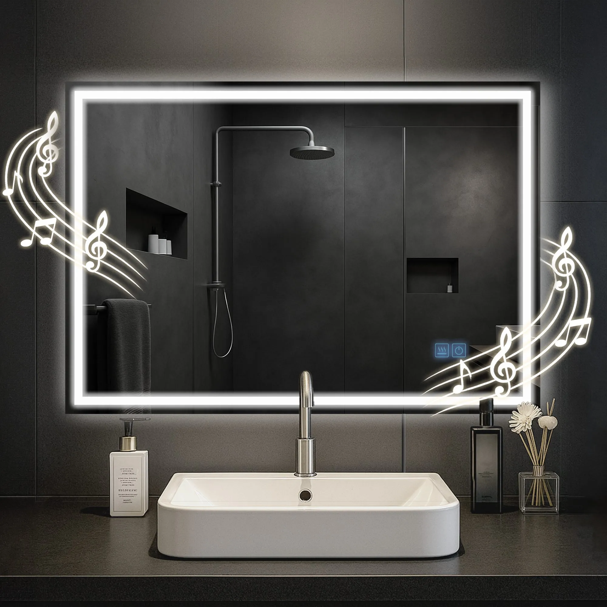 Badspiegel Jaffrey Bluetooth LED 100x70 cm Klarglas