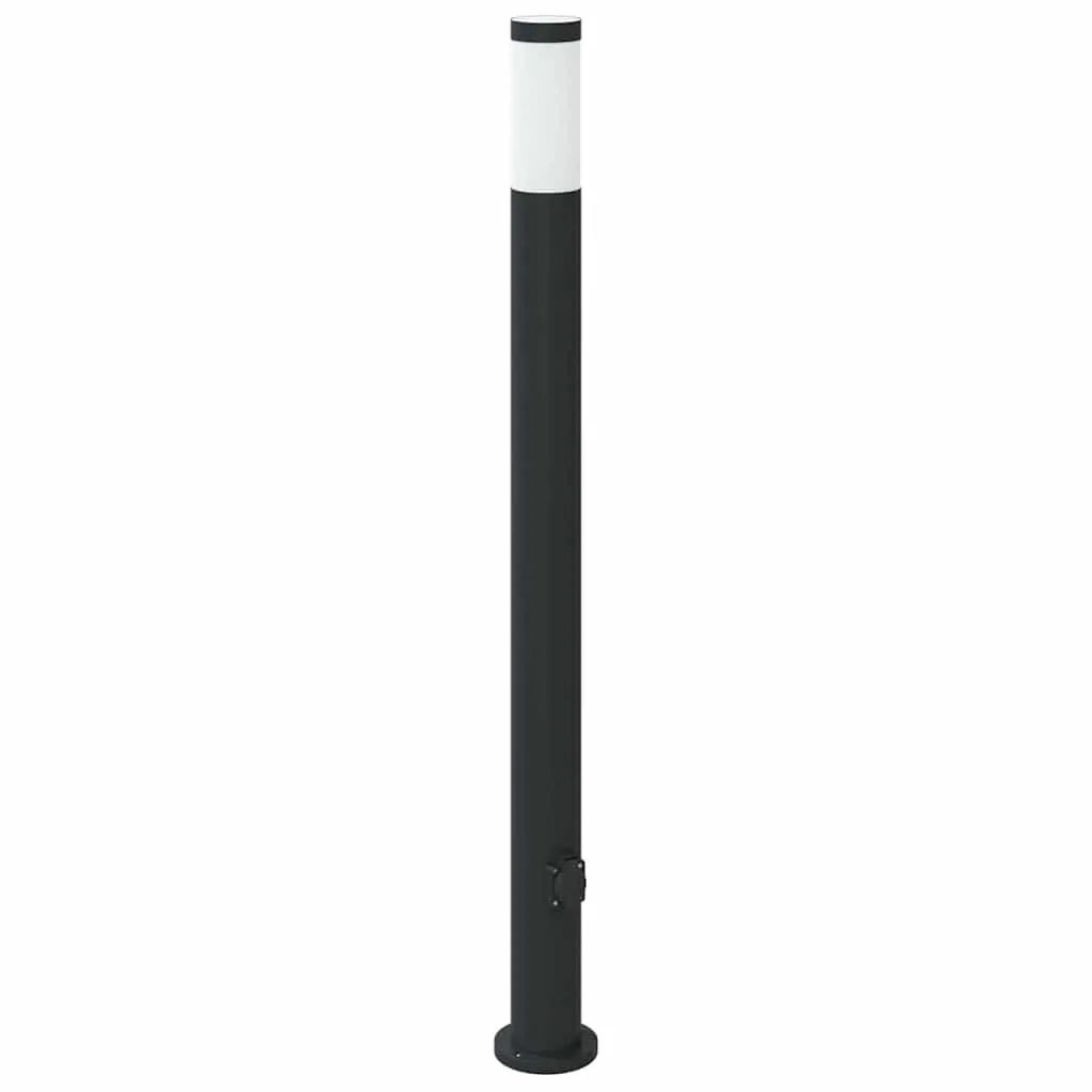 Schwarze Edelstahl Pollerleuchte 11x110 cm mit Steckdose und IP44
