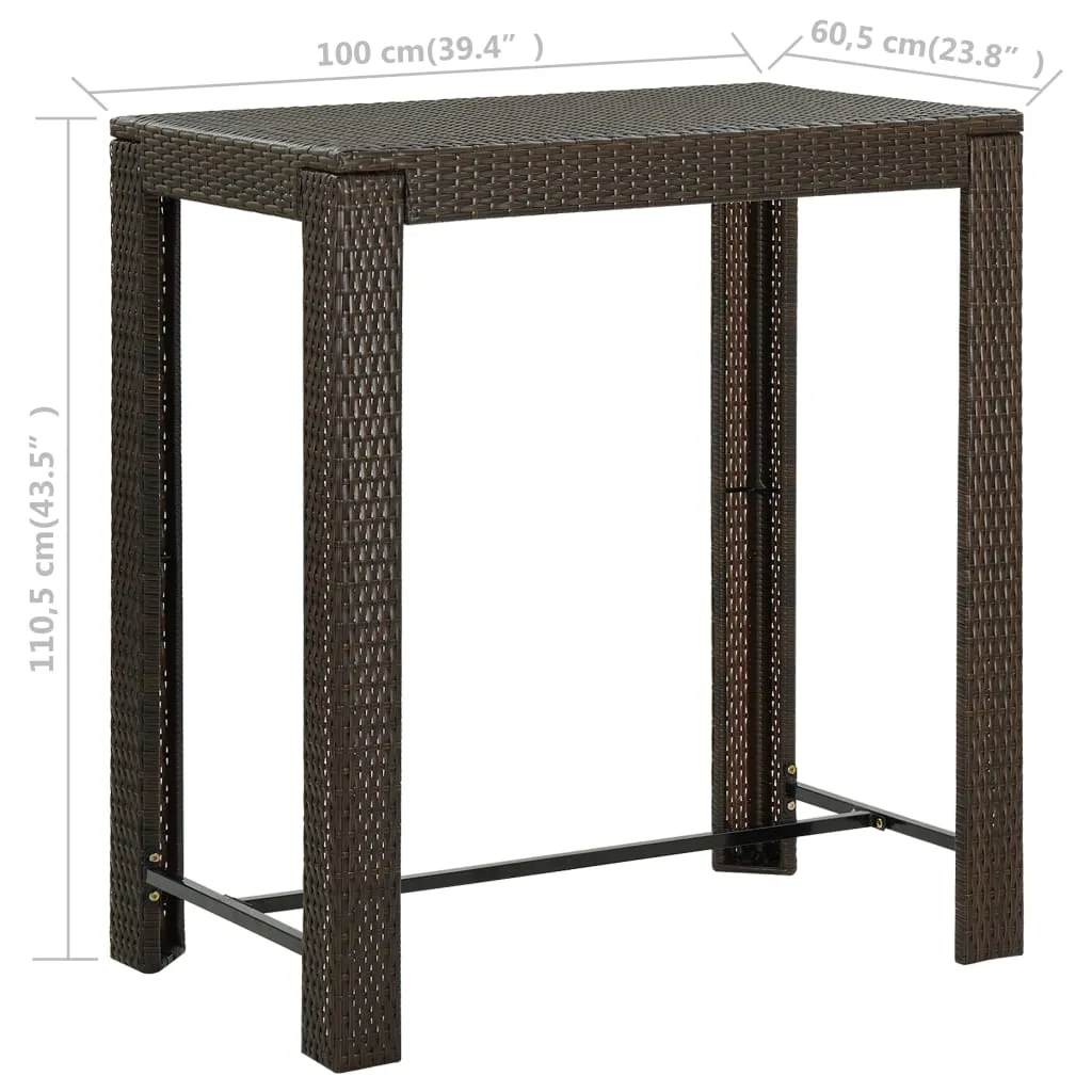 Brauner Bartisch aus PE-Rattan mit pulverbeschichtetem Stahlgestell, 100x60,5x110,5 cm