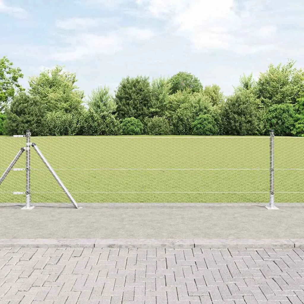 Outdoor-Hexagon-Zaun mit Betonbasis 50 x 0,6 m Silber Netz