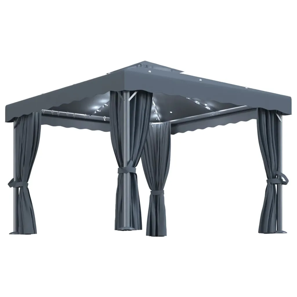 Pavillon 3x3 m Anthrazit mit Doppeldach und Solar-Lichterkette