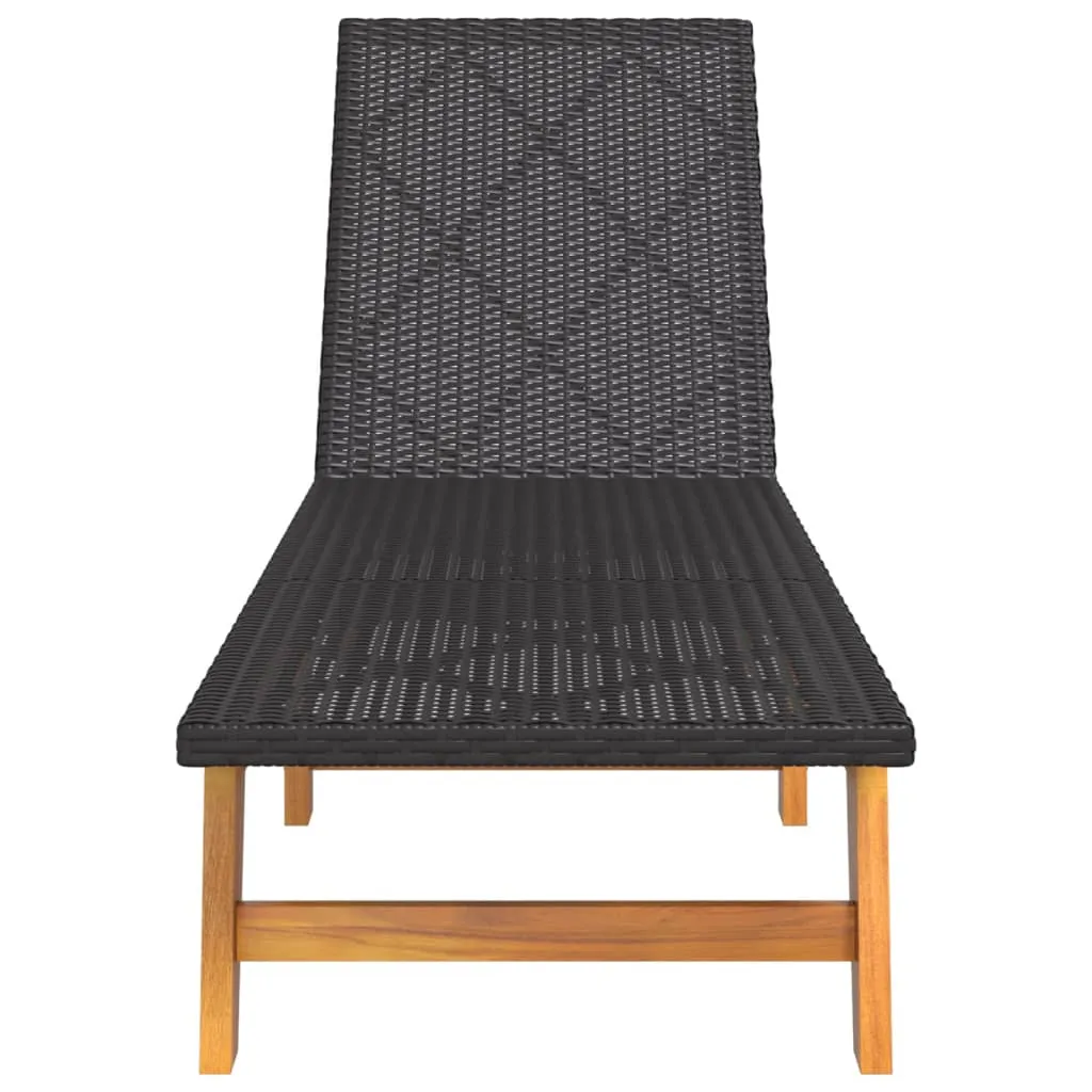 Echtholz Sonnenliege 200 x 54 x 87 cm in Schwarz und Braun