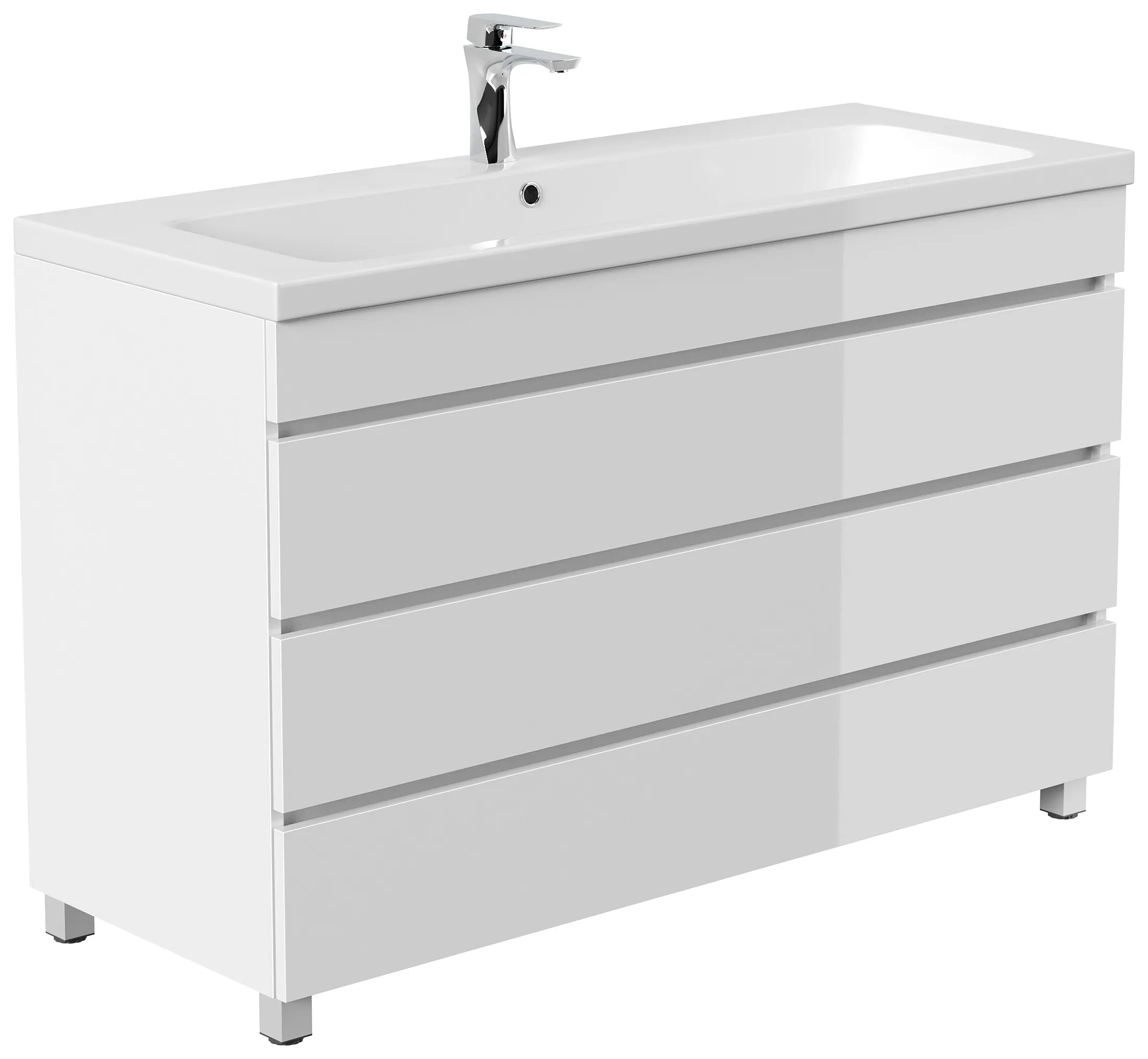 Stand Badmöbel Fellini 120 weiss hochglanz mit drei grifflosen Schubladen