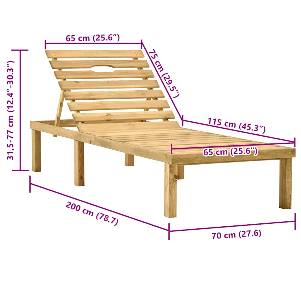 Gartenliege aus imprägniertem Massivholz 200x70x31,5-77 cm