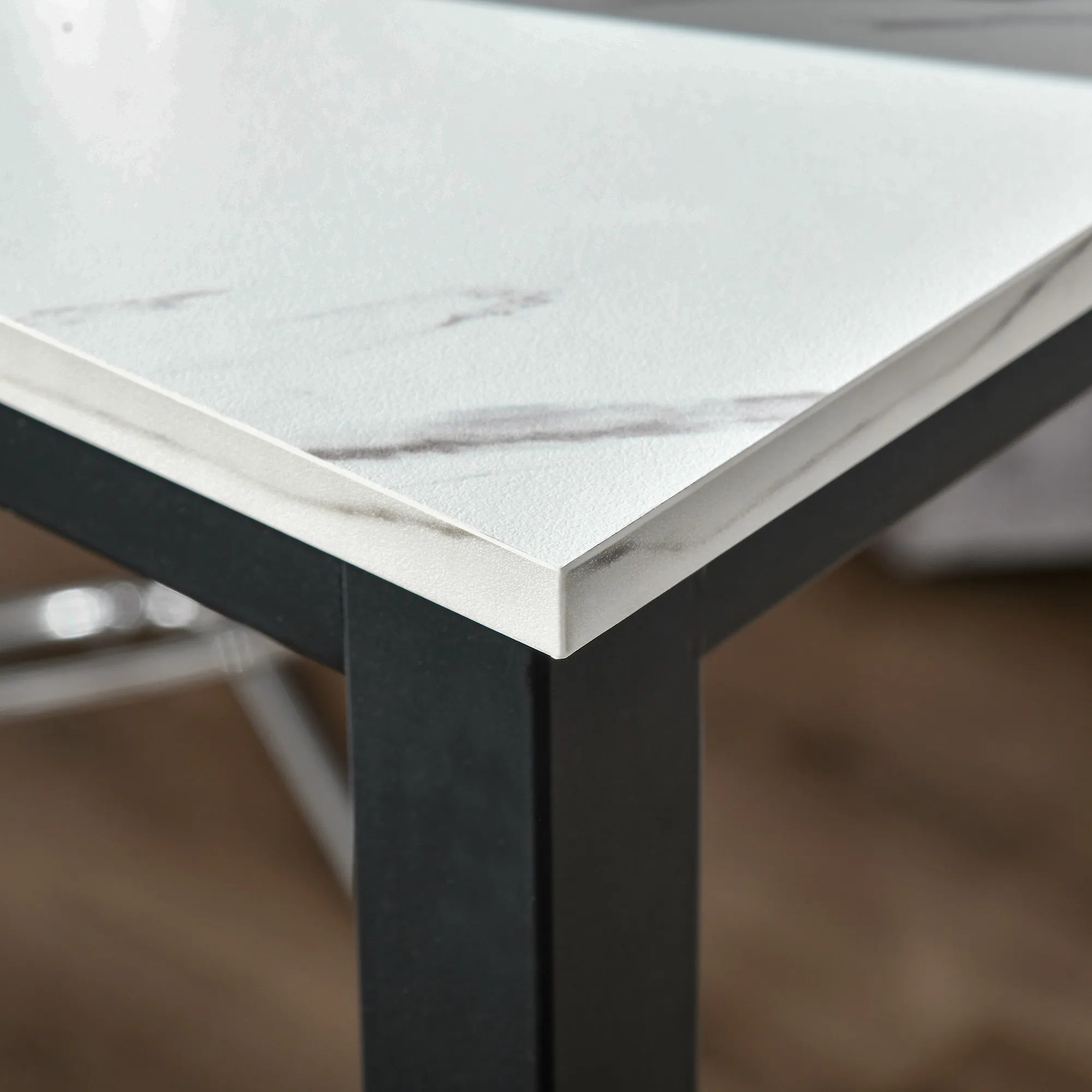 Bartisch 120x40x100 cm in Weiß und Schwarz mit Marmoroptik