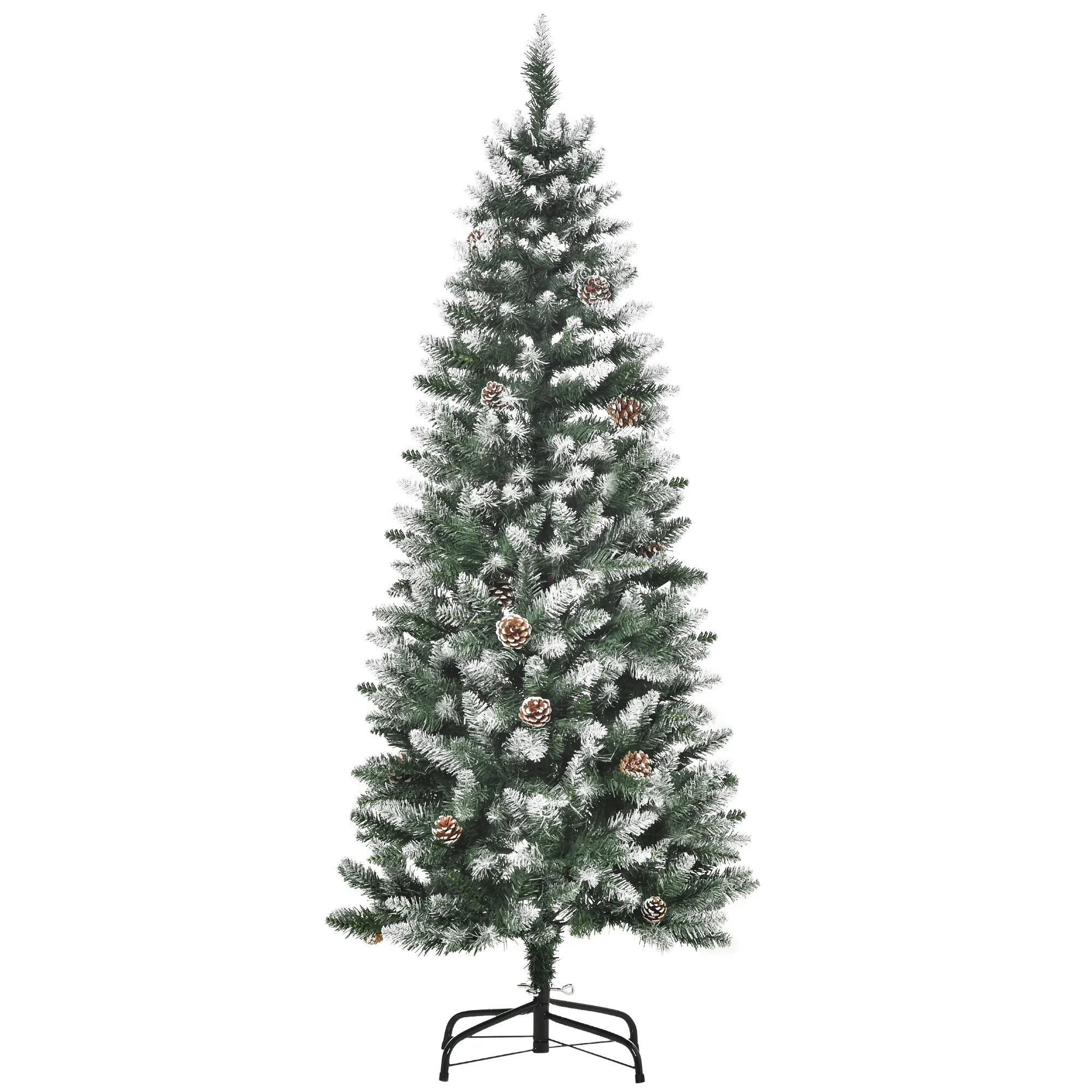 Künstlicher Weihnachtsbaum, 630 Zweige, 37 Zapfen, verschneite Spitzen, feuerfest, 150 cm