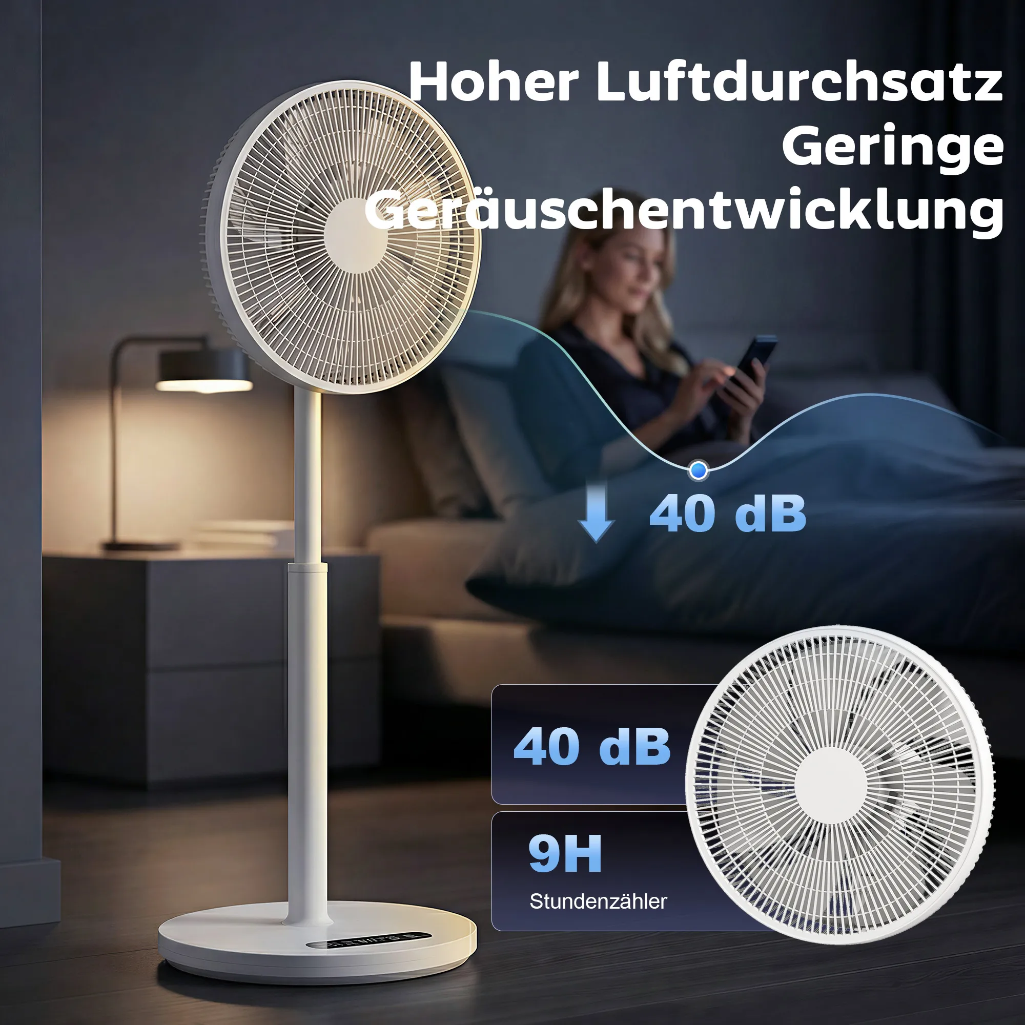 Standventilator mit Fernbedienung und 12 Geschwindigkeiten, Bodenventilator mit verstellbarer Höhe für Schlafzimmer Weiß