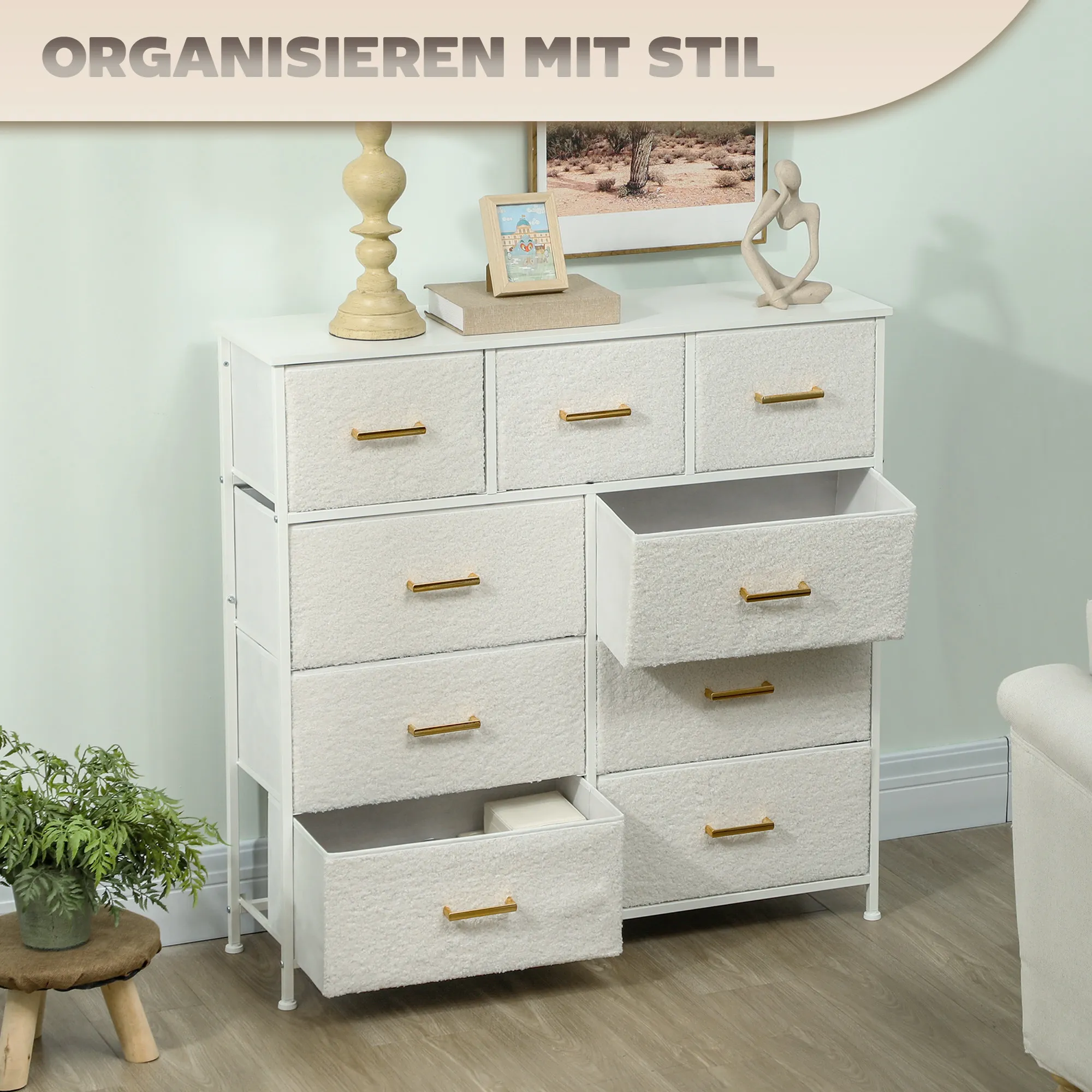 Wohnzimmer-Kommode 100B x 30T x 99H cm in Cremeweiß