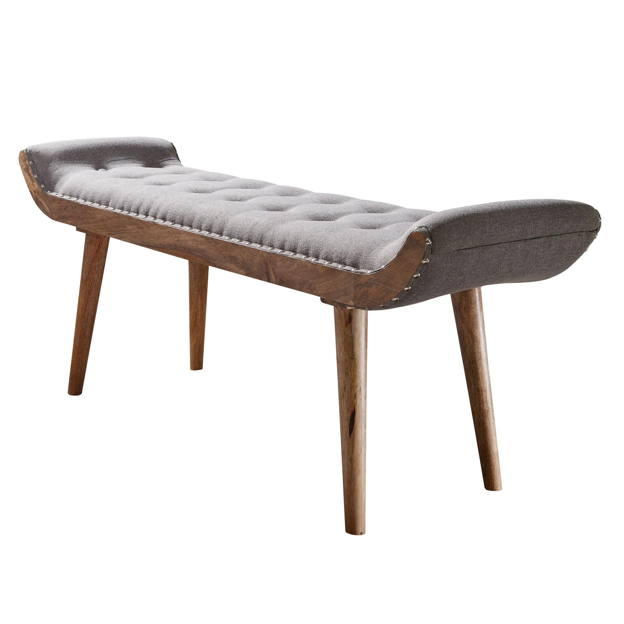 tinkaro Sitzbank eckig LINDA Massiv-Holz Chesterfield-Design Bank Grau/Braun
